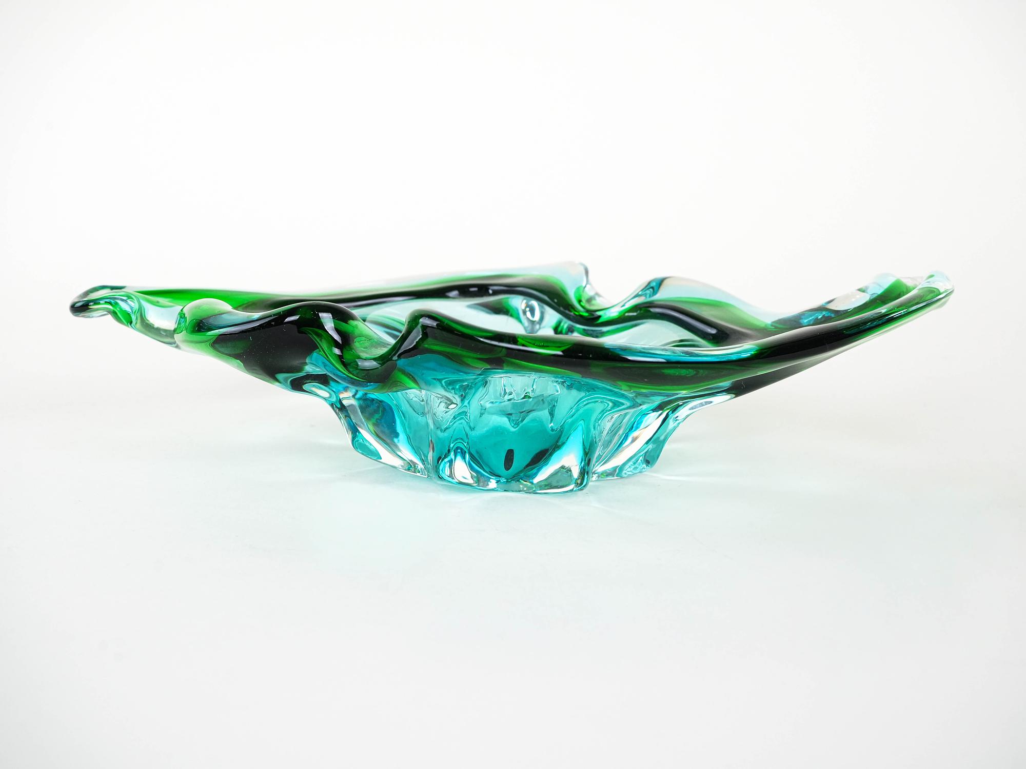 Platte Murano-Glas Grün 1960er Jahre 3