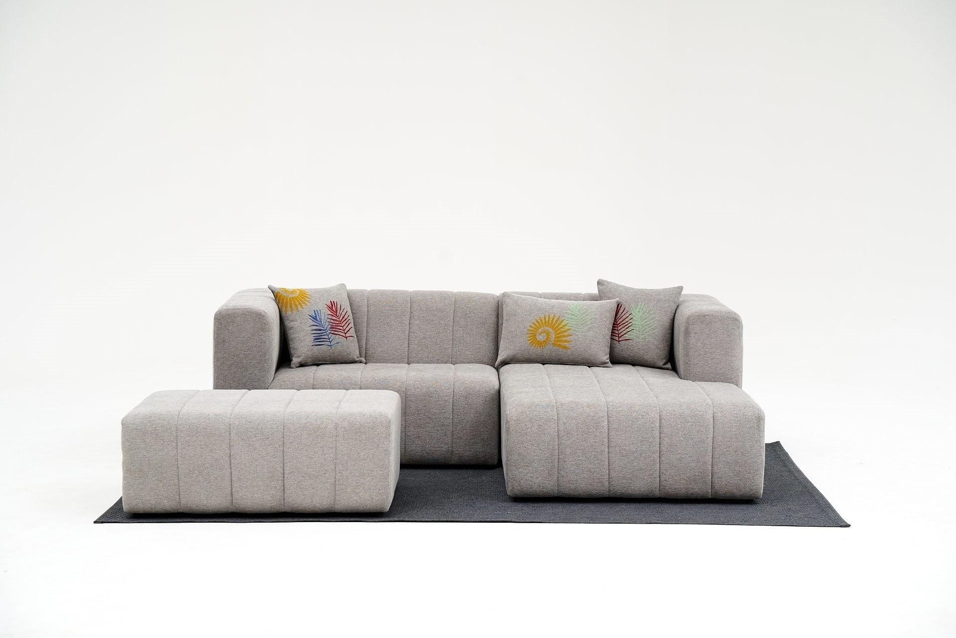 Beyza Sofa Récamiere Rechts mit Hocker Hellgrau 1