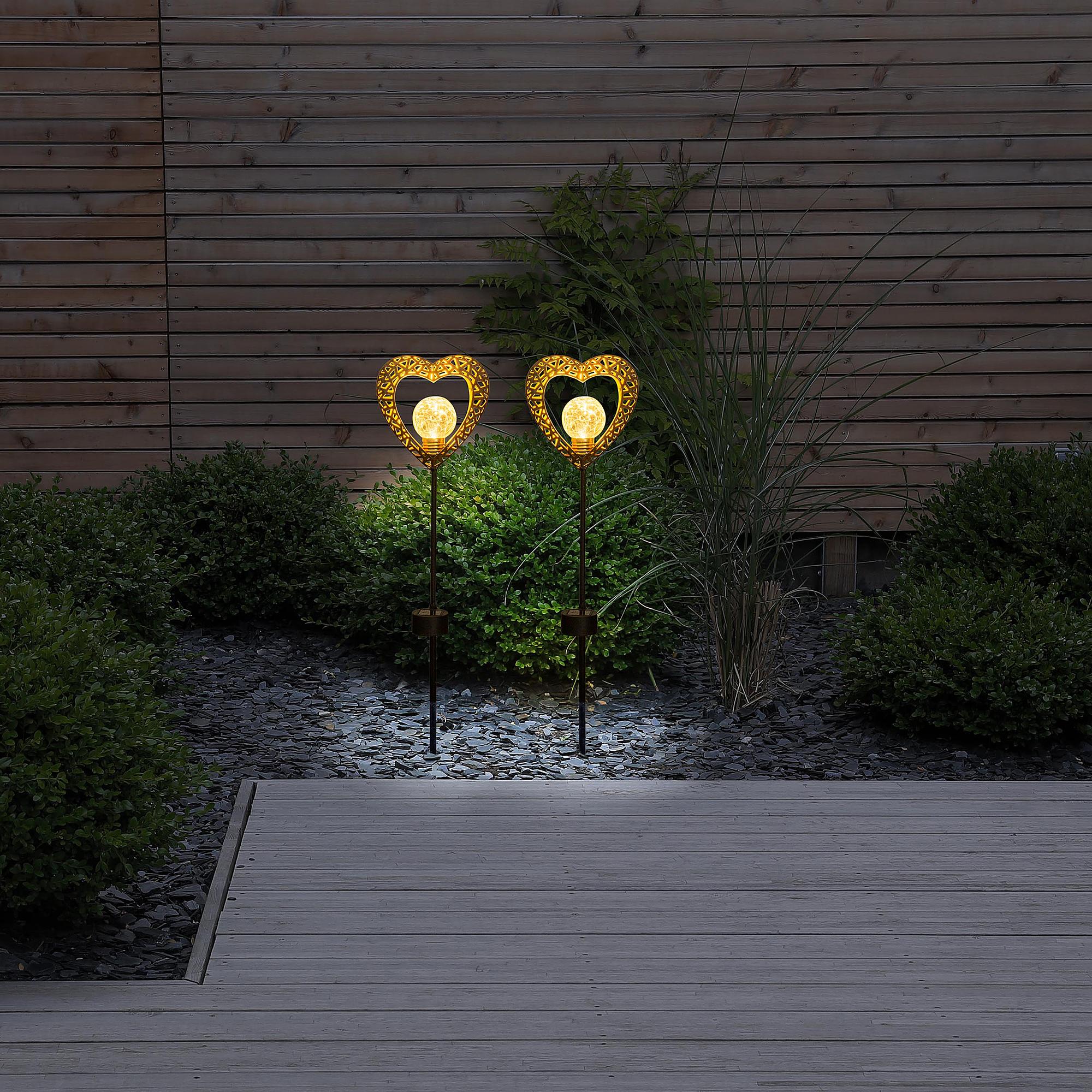 LED Solar Path Light Heart Set of 2 1-bulb Aluminum Black 2