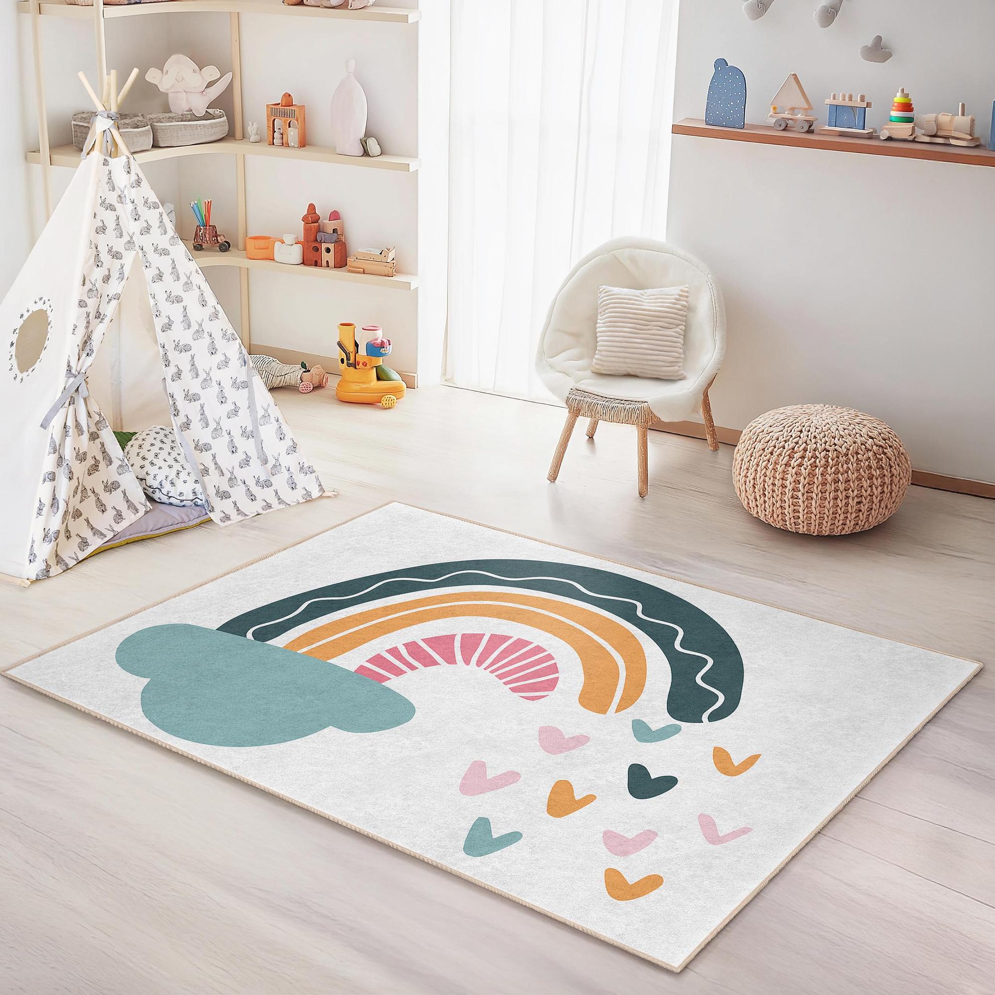 Regenbogen und Wolken Kinderteppich Mehrfarbig 120x180 cm 1