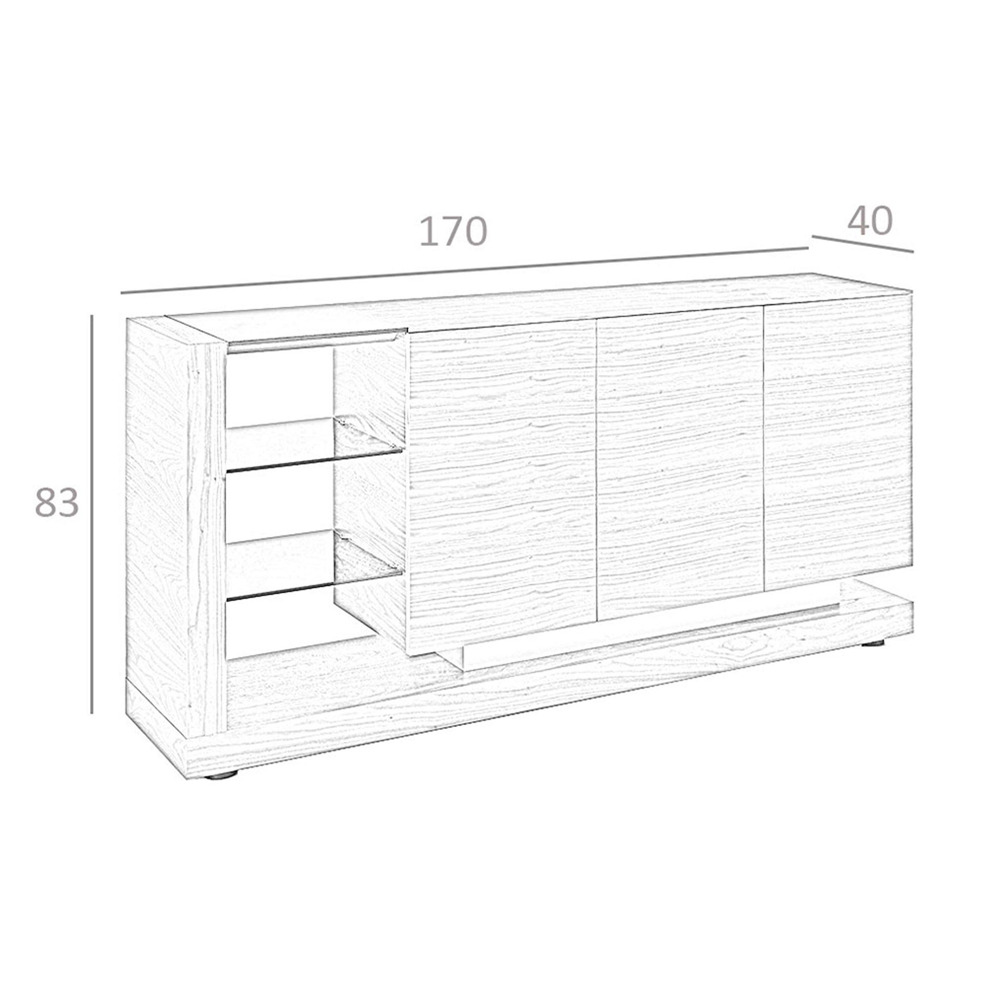 Sideboard walnut, brushed steel and black glass top 3140 7