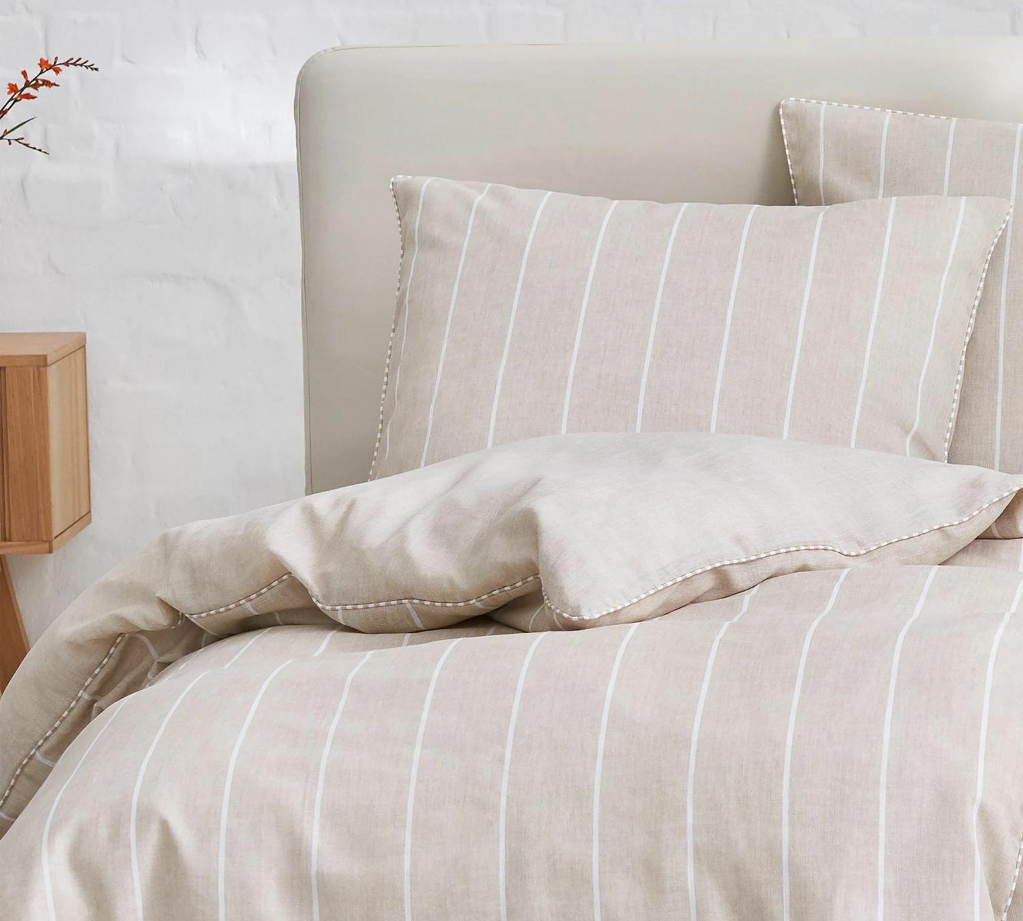 Bettwäsche Webstoff Beige Gestreift 155 x 220 cm 1