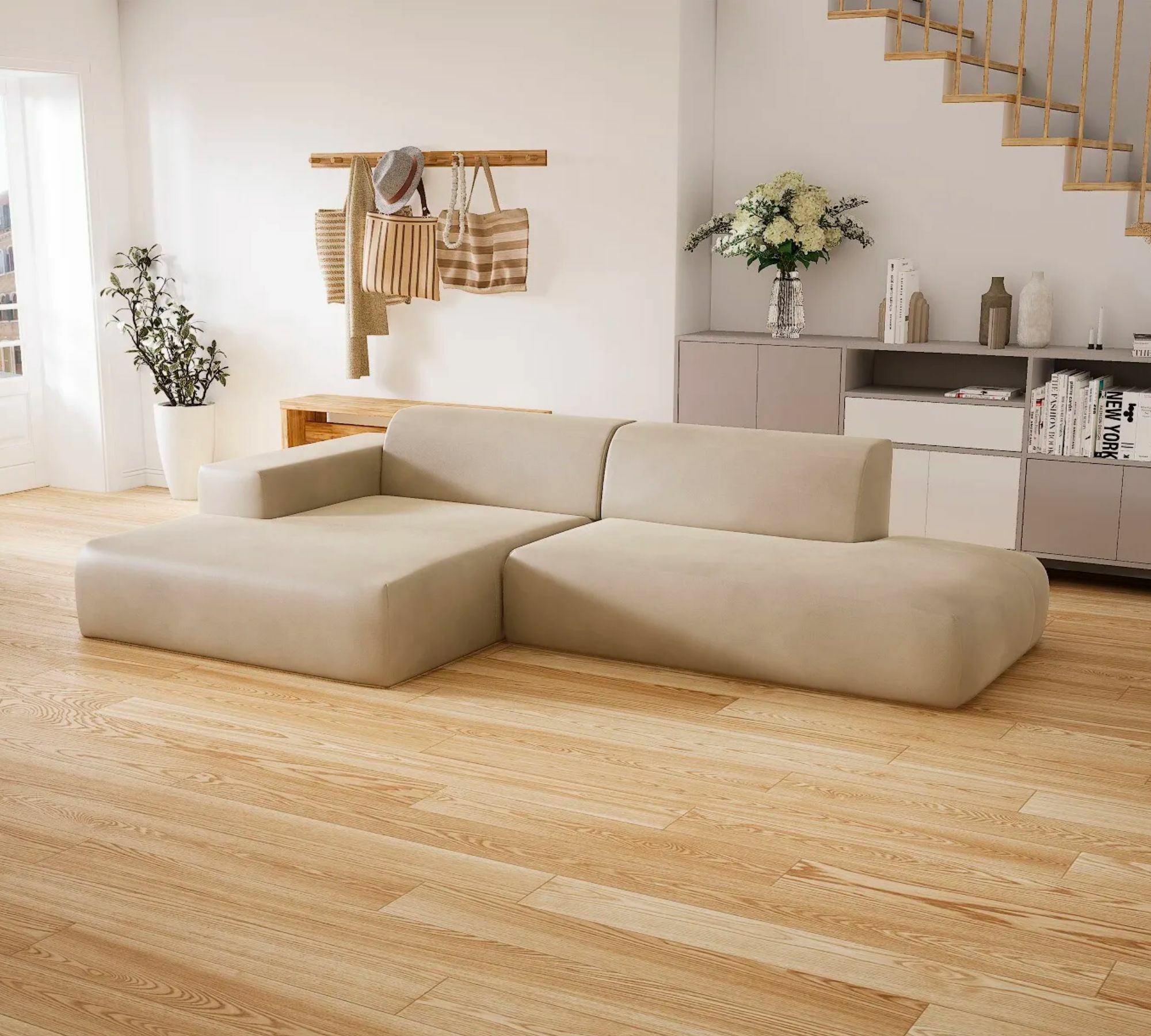 Pyllow Sofa Ecksofa Récamiere Links Kunstleder Cremeweiß 4