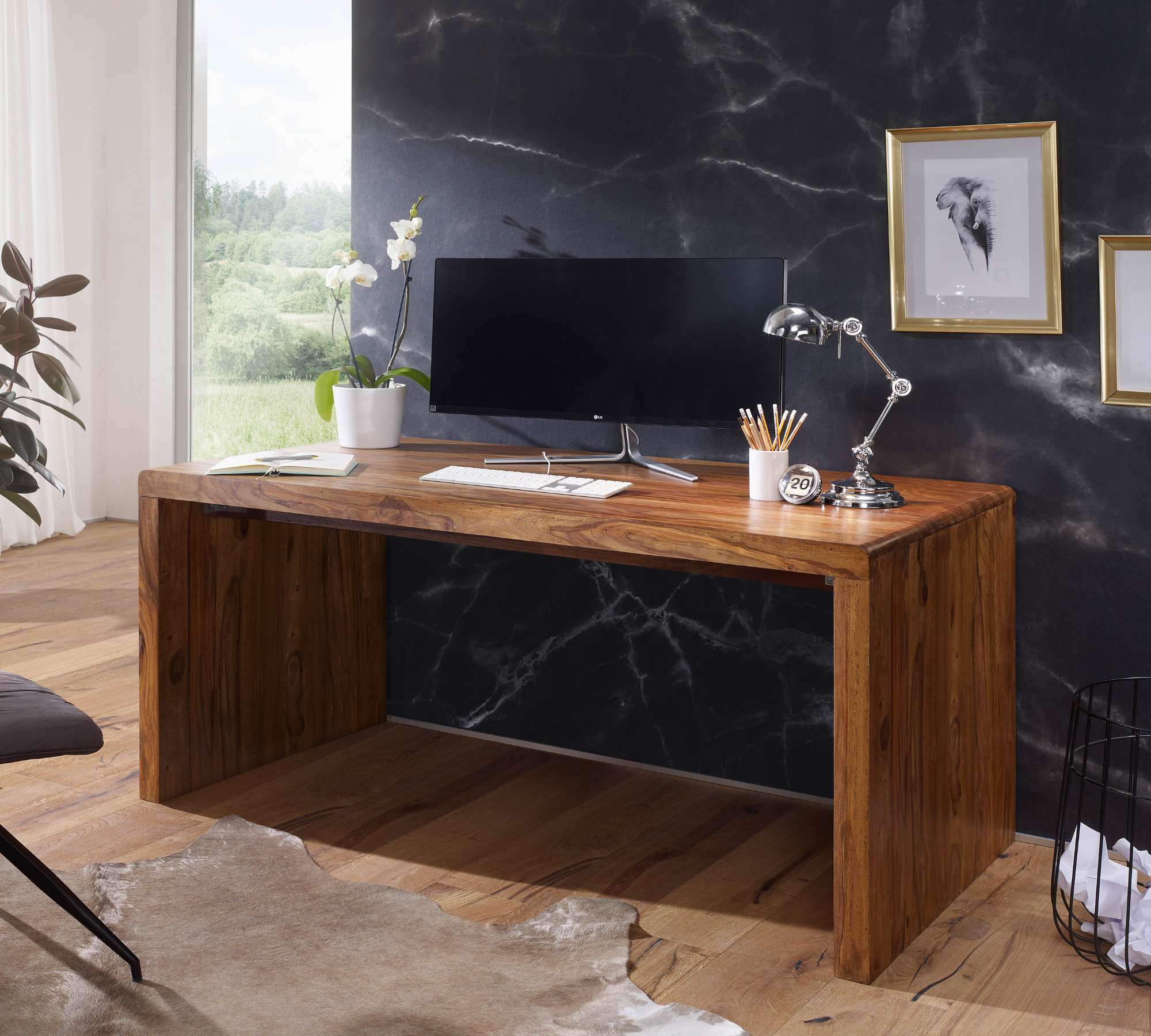 Schreibtisch Massivholz 180cm 0