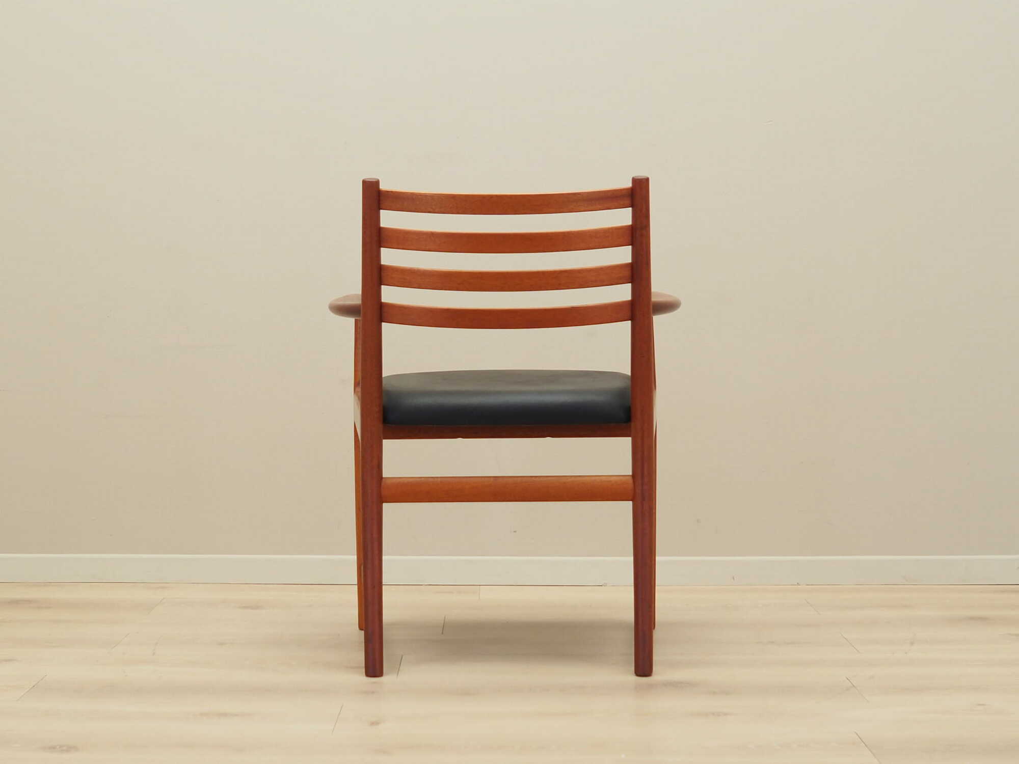 Vintage armchair Teak wood Leather Brown 1970s 6