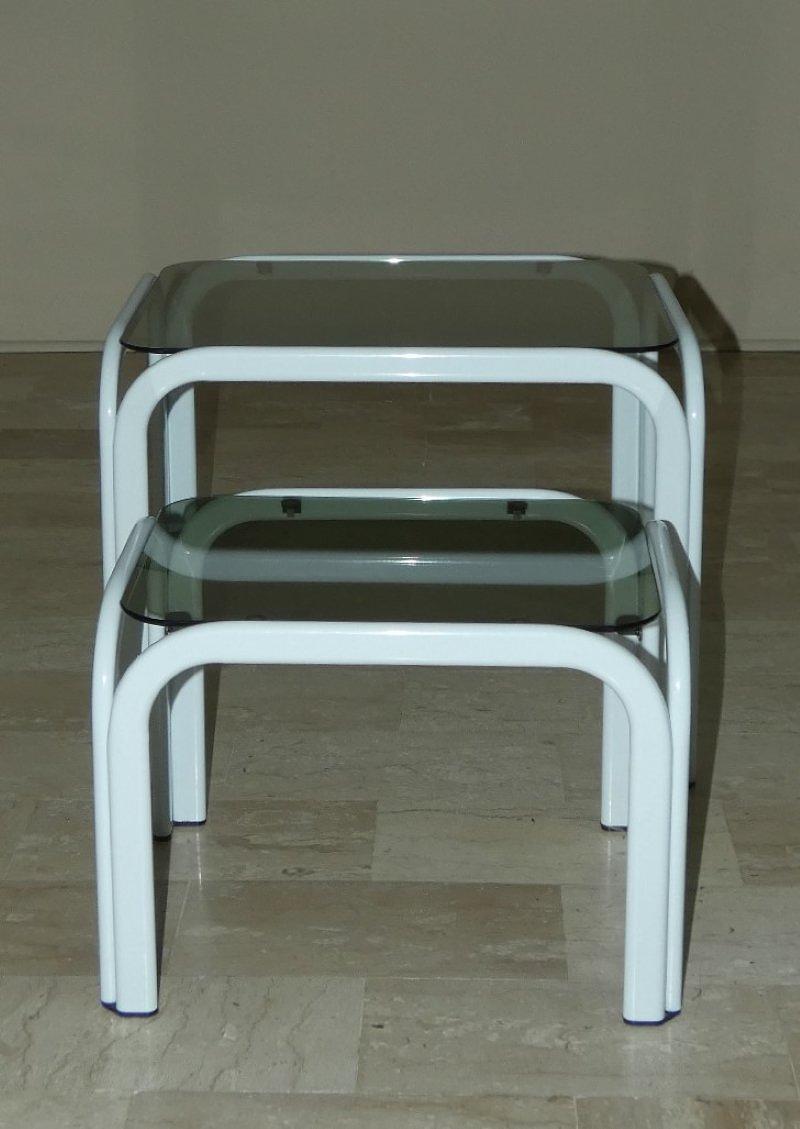 Couchtische 3er Set Vintage Metall Glas 1980er Jahre 2
