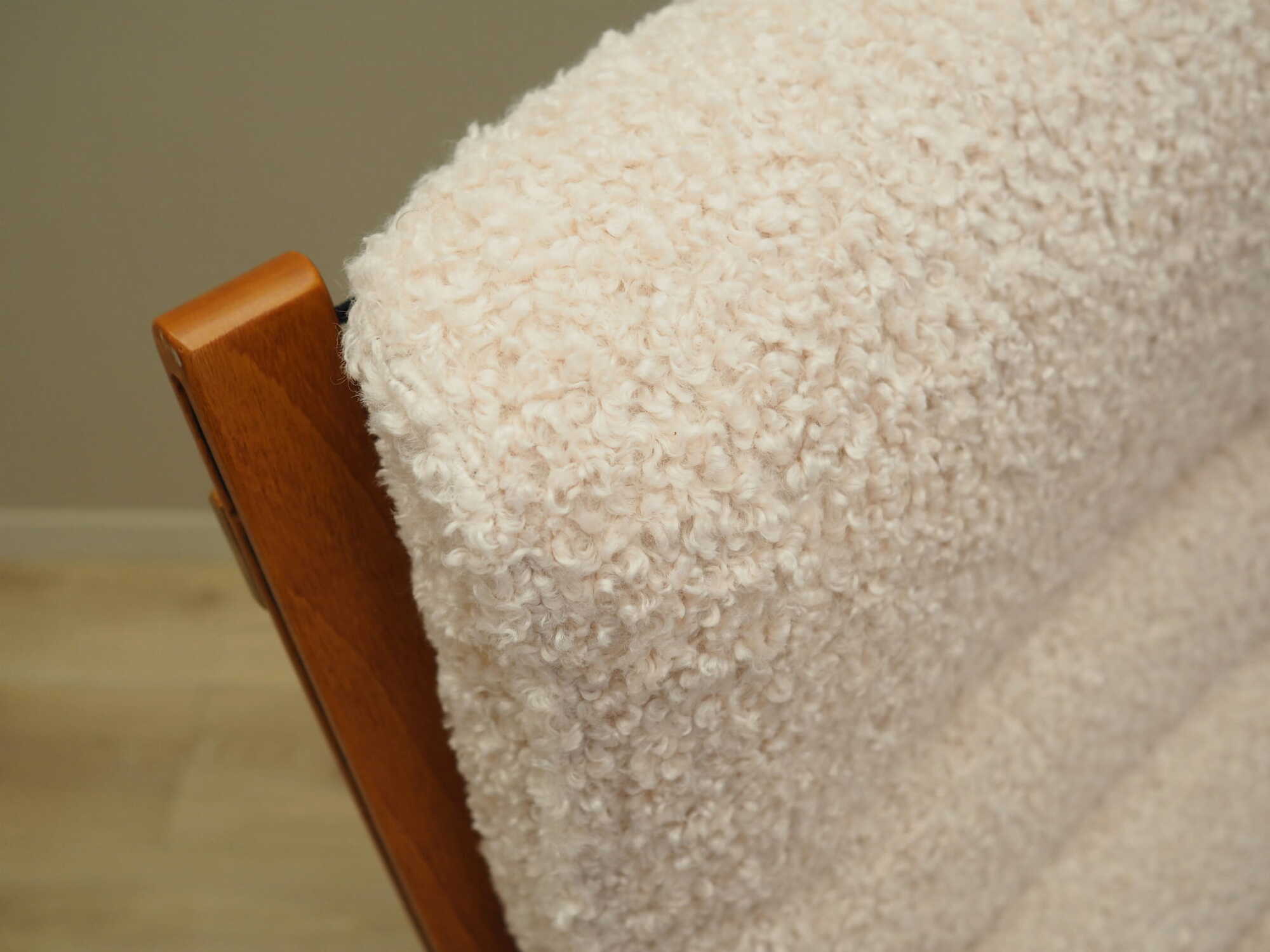 Vintage armchair textile wood cream 1970s 8