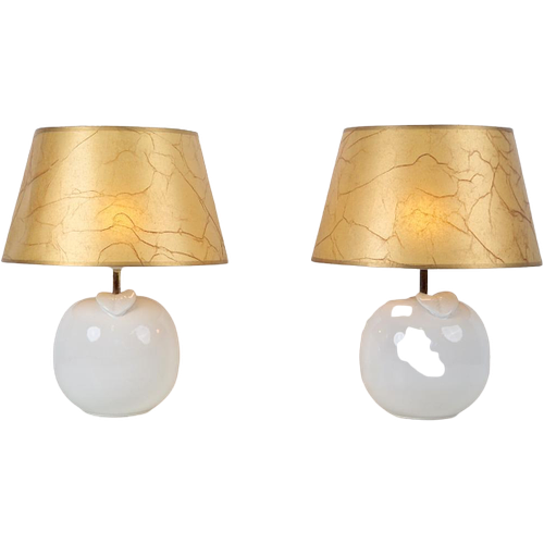 2x Vintage Tischlampe Keramik Weiß Gold  4