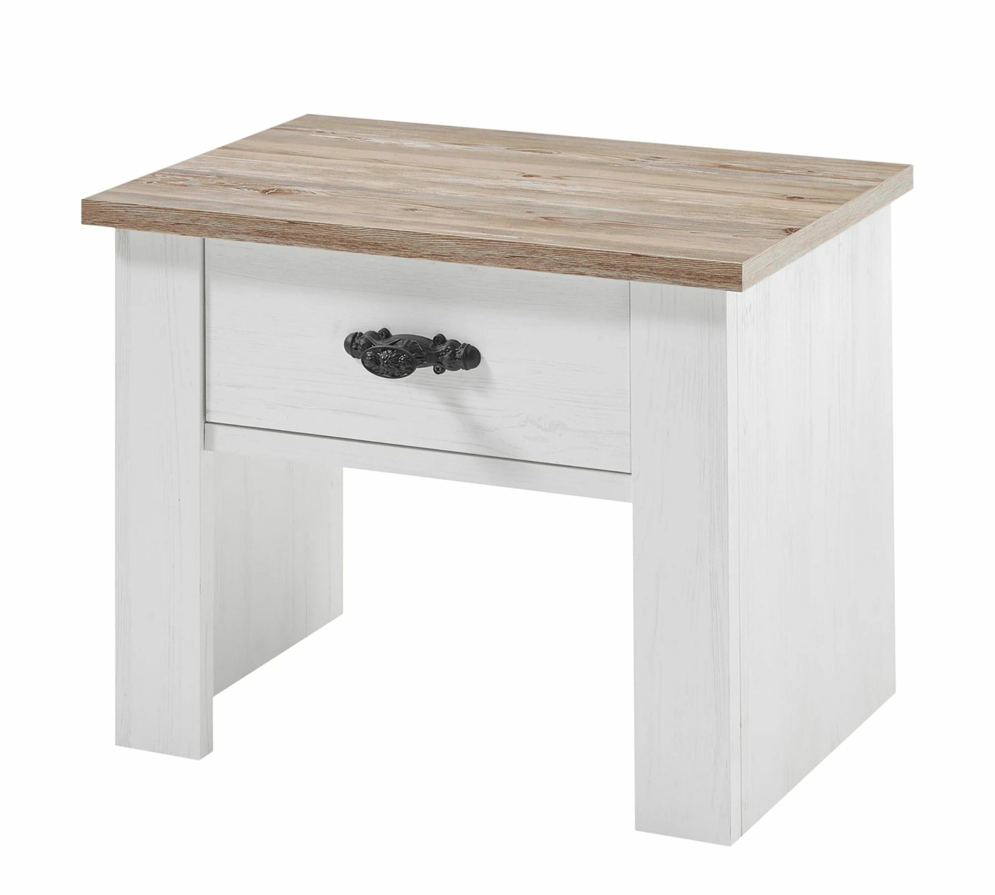 Nachtkommode Holz Dekor Pinie Weiß 0