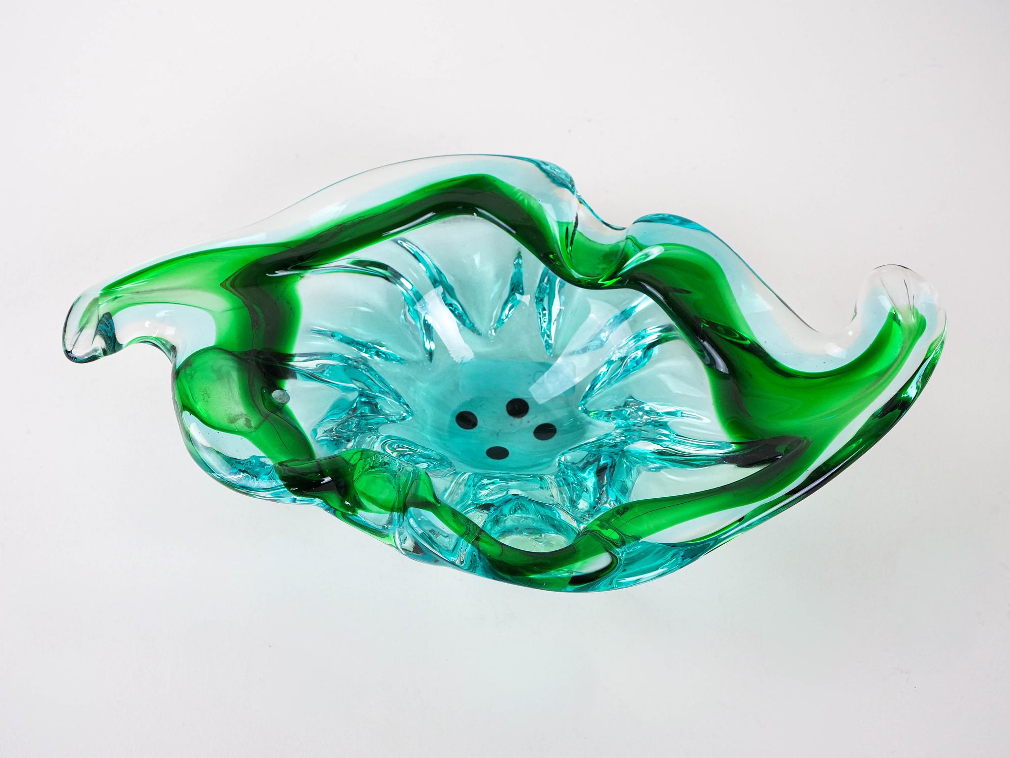 Platte Murano-Glas Grün 1960er Jahre 5