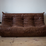 Togo Sofa 3-seater Pull-Up Leather Walnut Brown 0