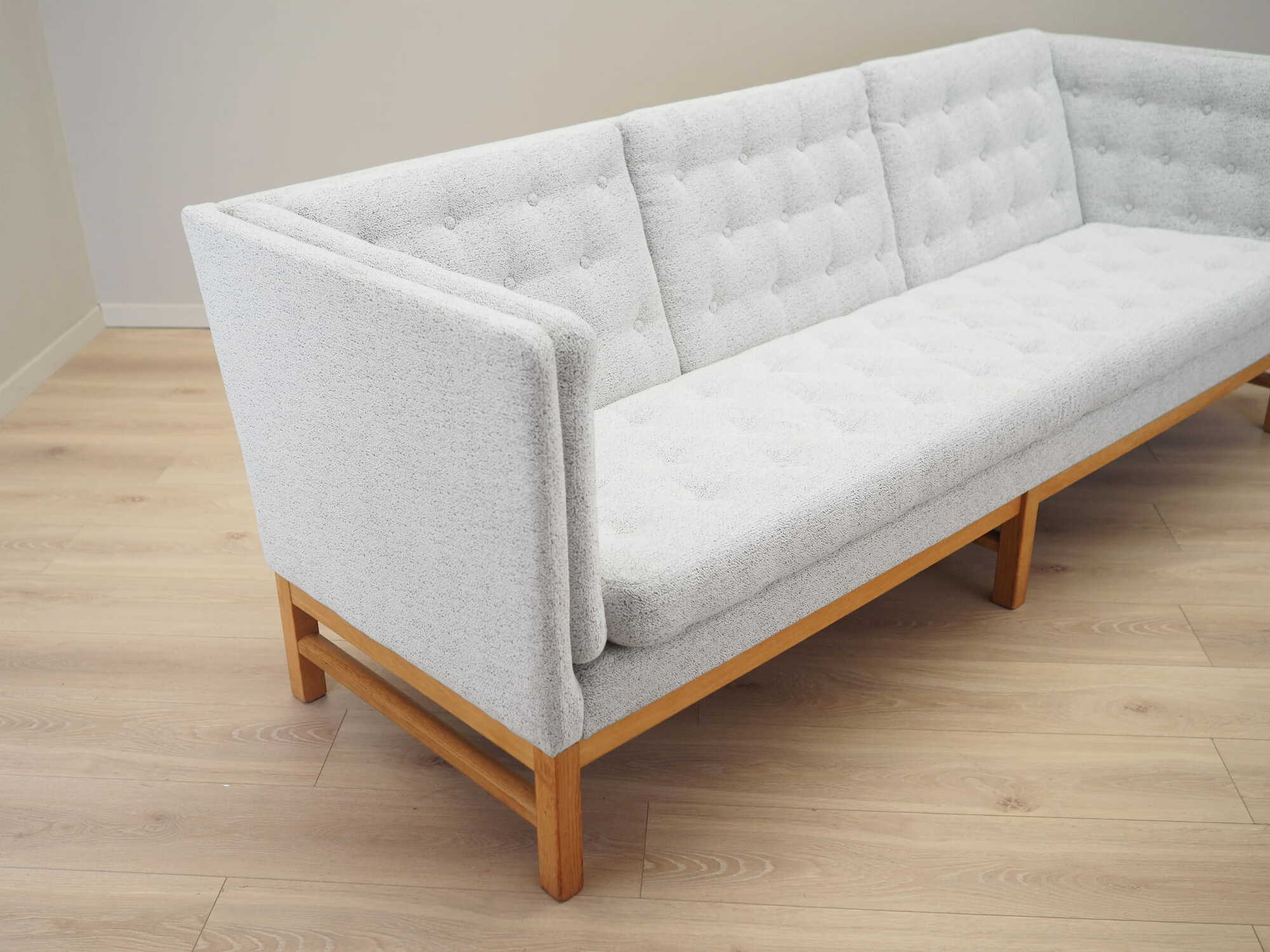 Vintage Sofa 3-seater Oak wood Textile Gray 1970s 9