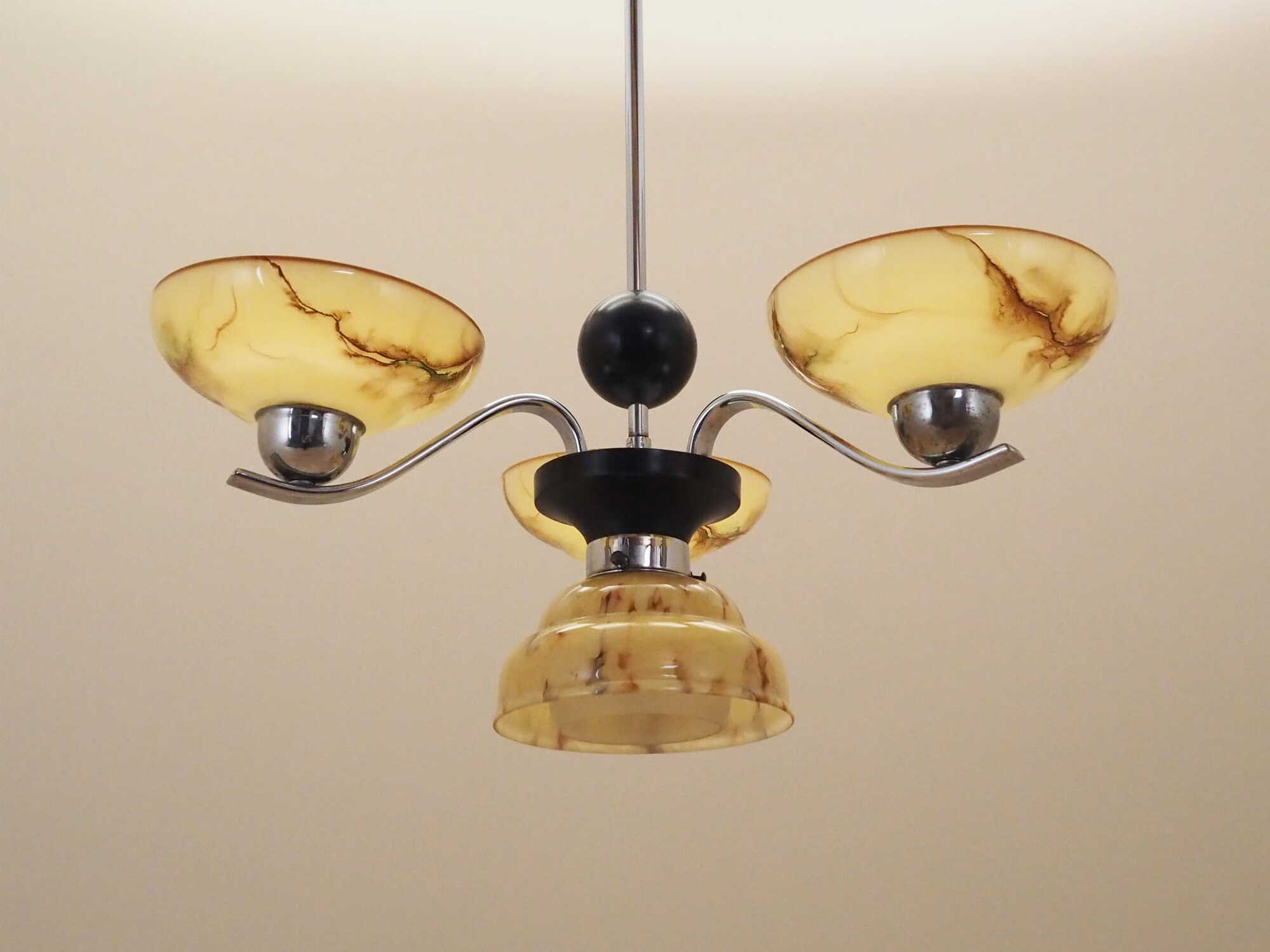 Vintage chandelier glass metal yellow 1970s 9