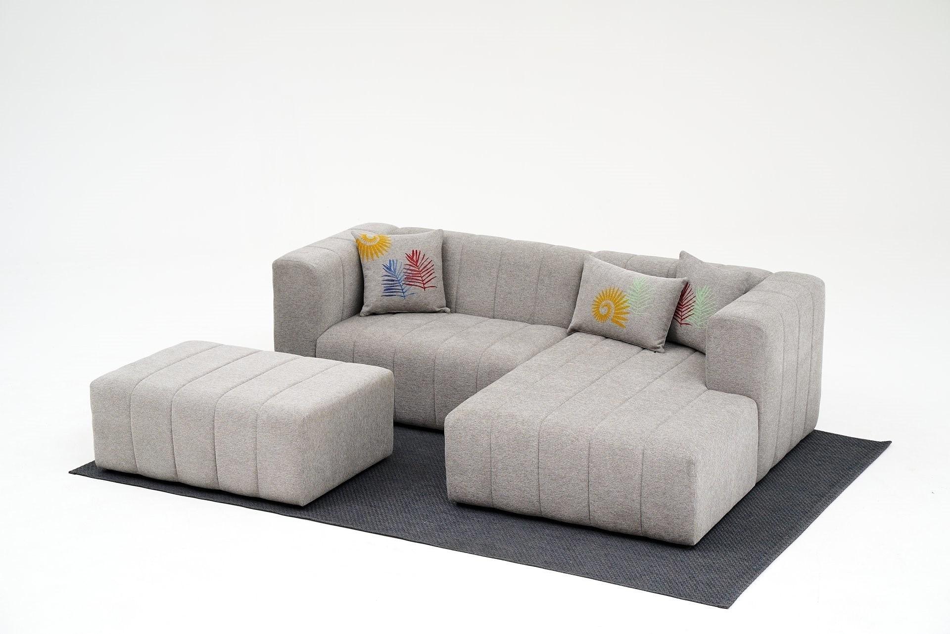 Beyza Sofa Récamiere Rechts mit Hocker Hellgrau 2