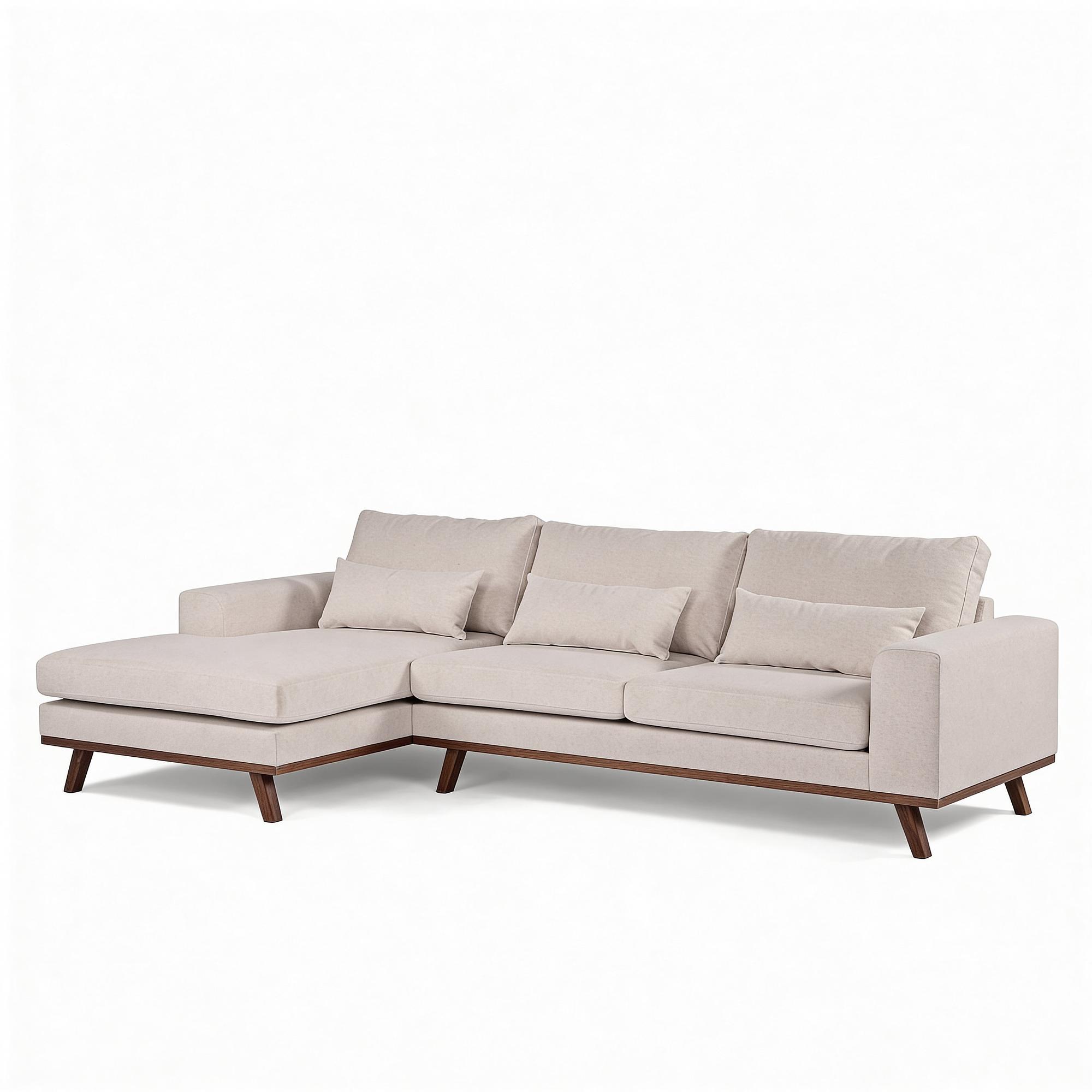 Corner Sofa Japandi 3-Seater Left Fabric Beige 6