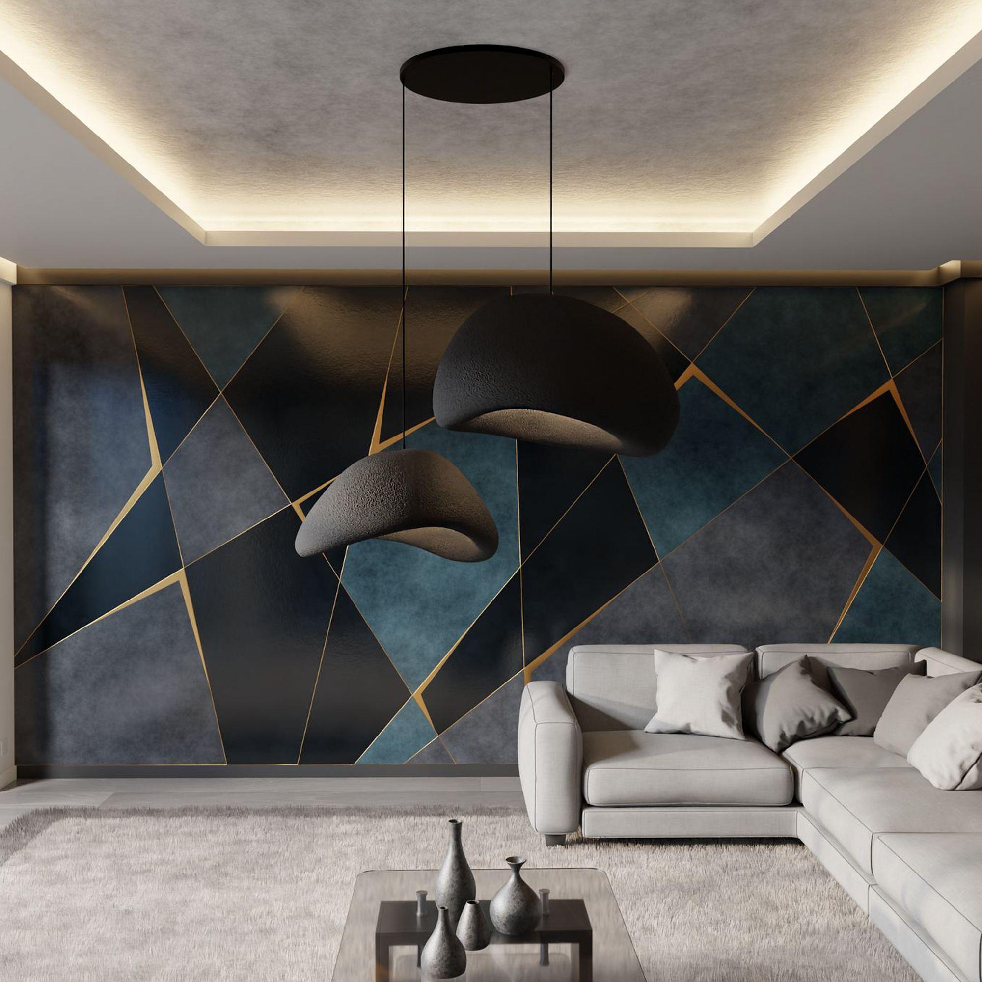 2-Flammig Wabi Sabi Plasterglows Pendelleuchte Schwarz 0