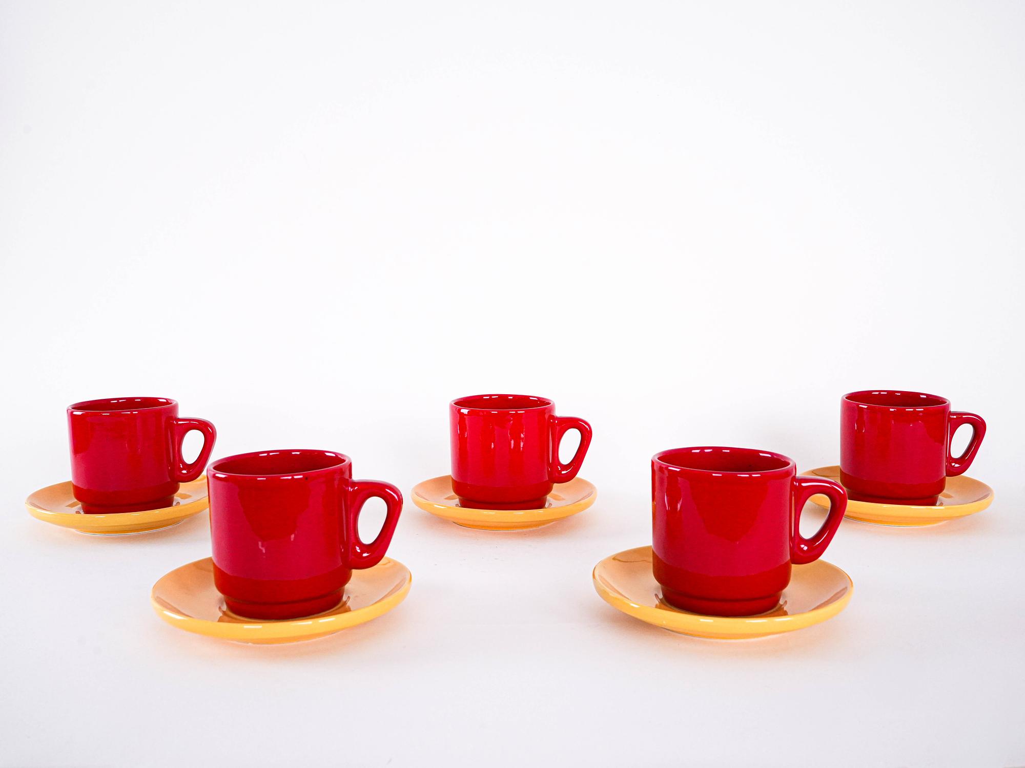 Ceramic Mug Set Red 1980s 2