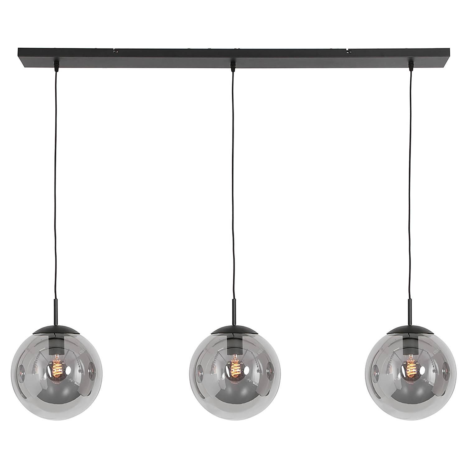 3-Flammig Pendelleuchte Bollique Eisen Rauchglas Schwarz 0