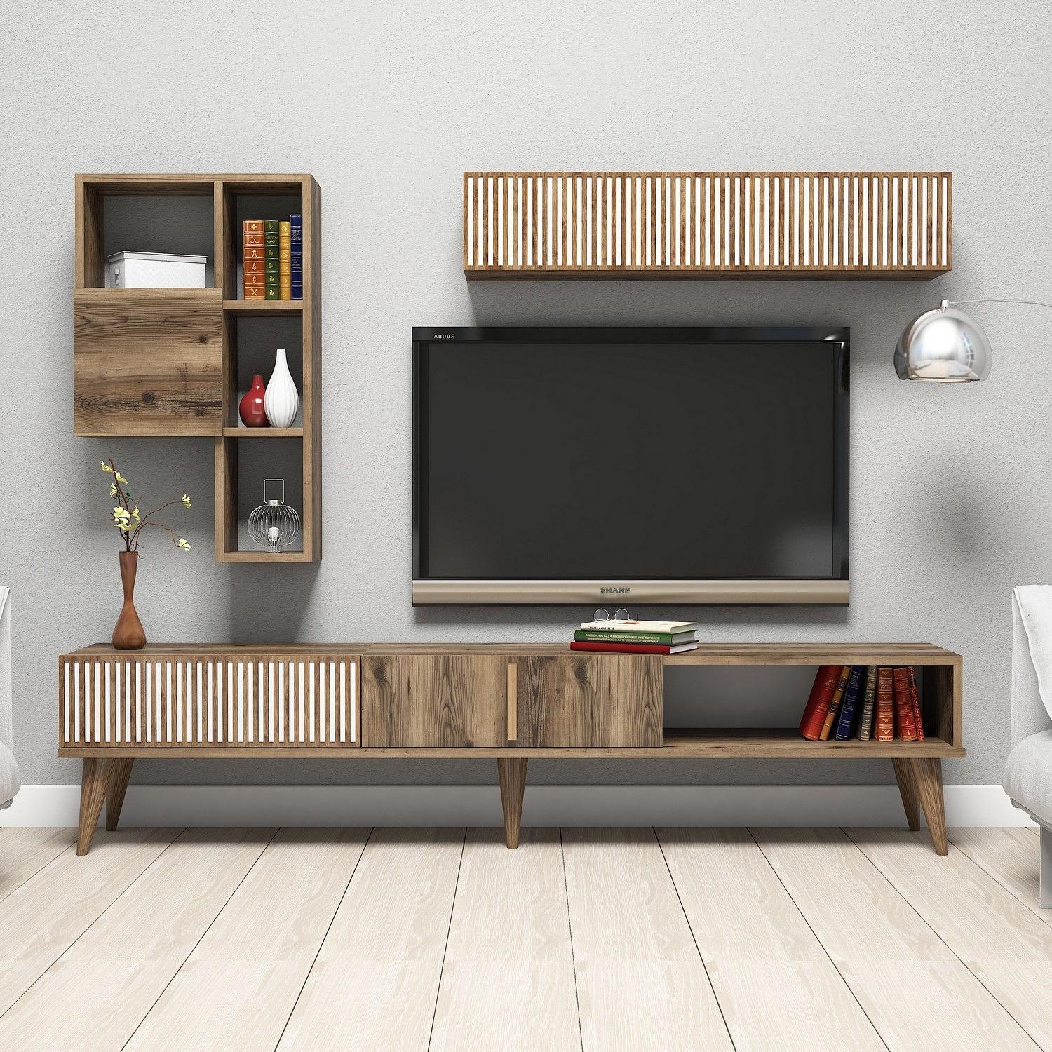 Milan lowboard with wall shelf walnut brown 2
