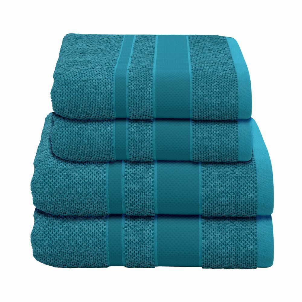 4-tlg. Handtuch- Set Baumwolle Türkis Öko-Tex Standard 100 0