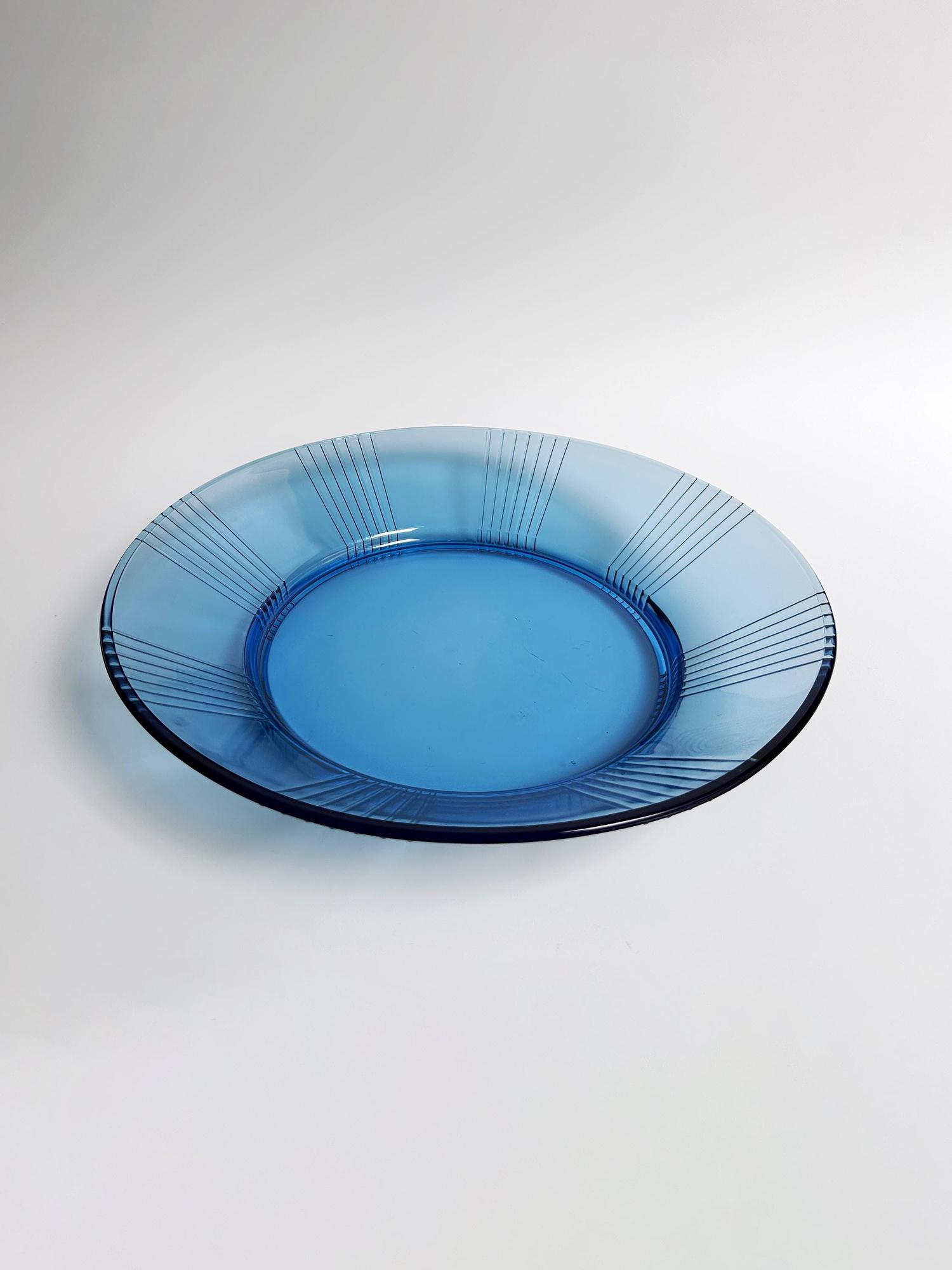 Vintage Bowl & Plate Glass Cobalt Blue 1980s 3