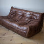Togo Sofa 3-seater Pull-Up Leather Walnut Brown 1