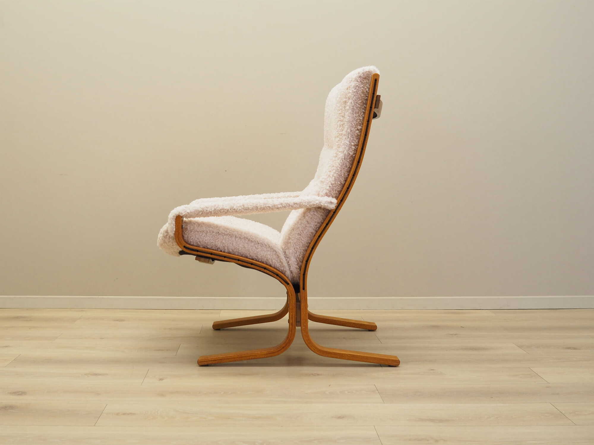 Vintage armchair textile wood cream 1970s 3