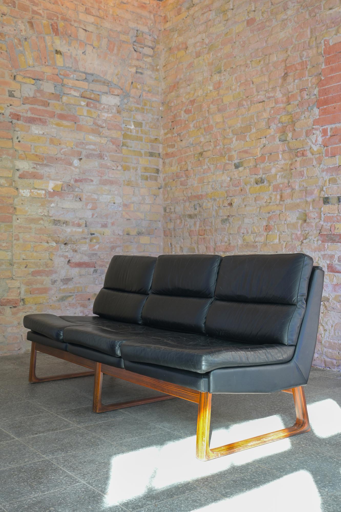 Sofagarnitur Leder Holz 3 teilig 4