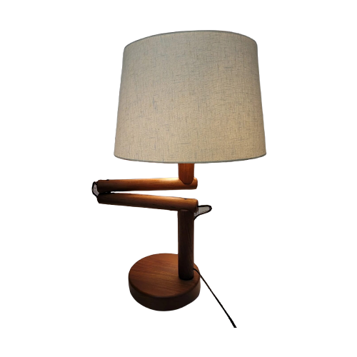 Vintage Tischlampe Teakholz Natur 60er Jahre  0