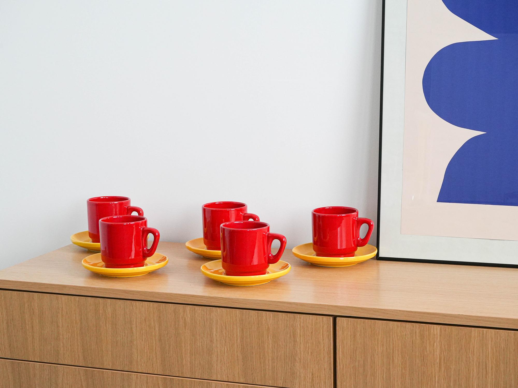 Ceramic Mug Set Red 1980s 1