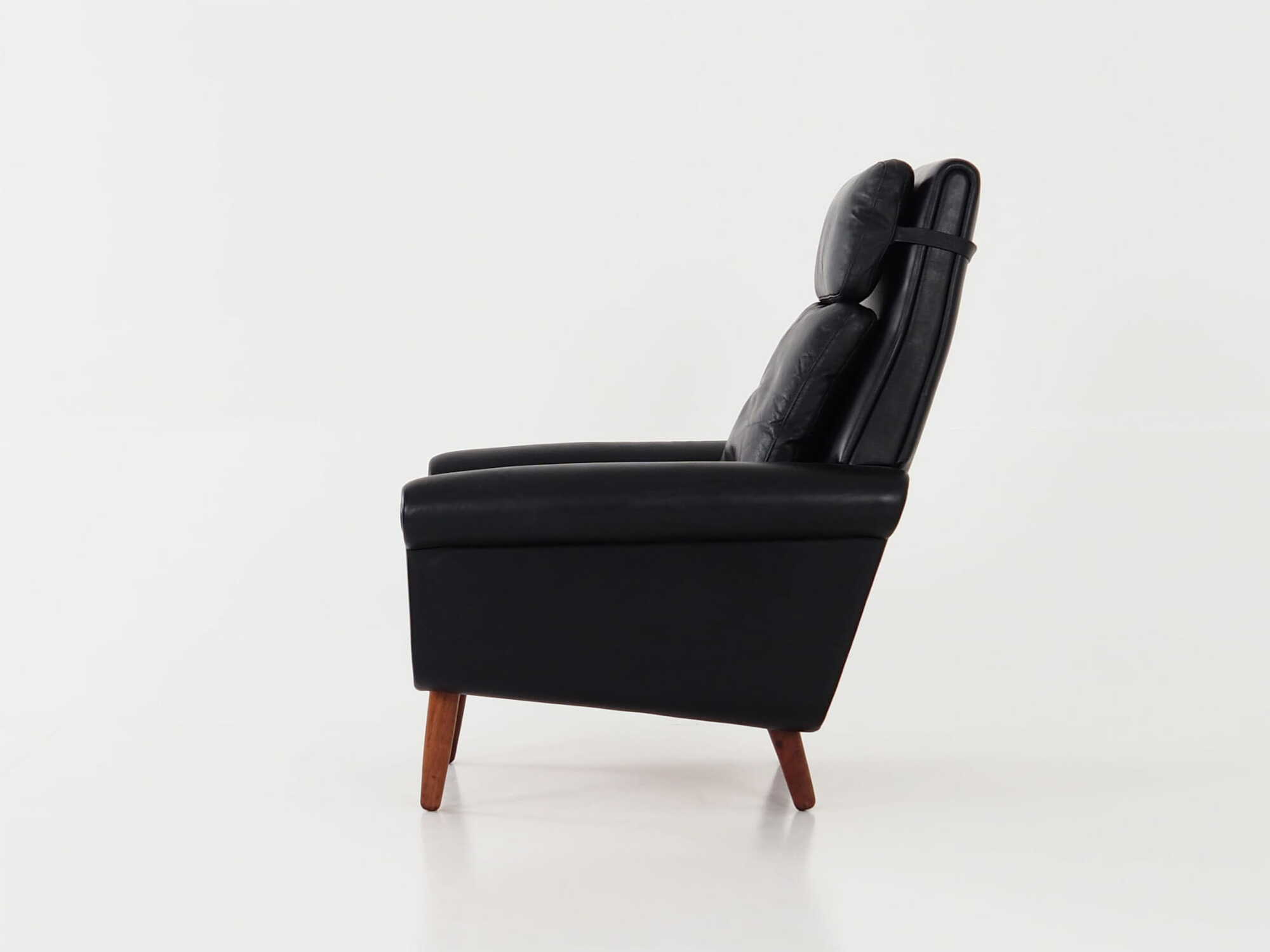 Vintage armchair, natural leather, wood, black, 1970s 3
