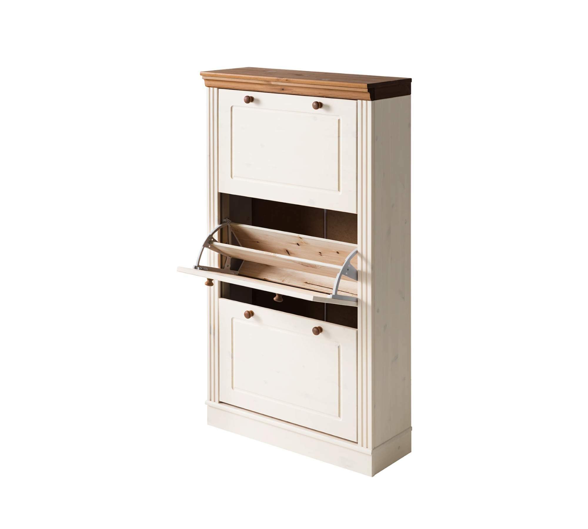 Schuhschrank Kiefernholz Weiß Honig 2