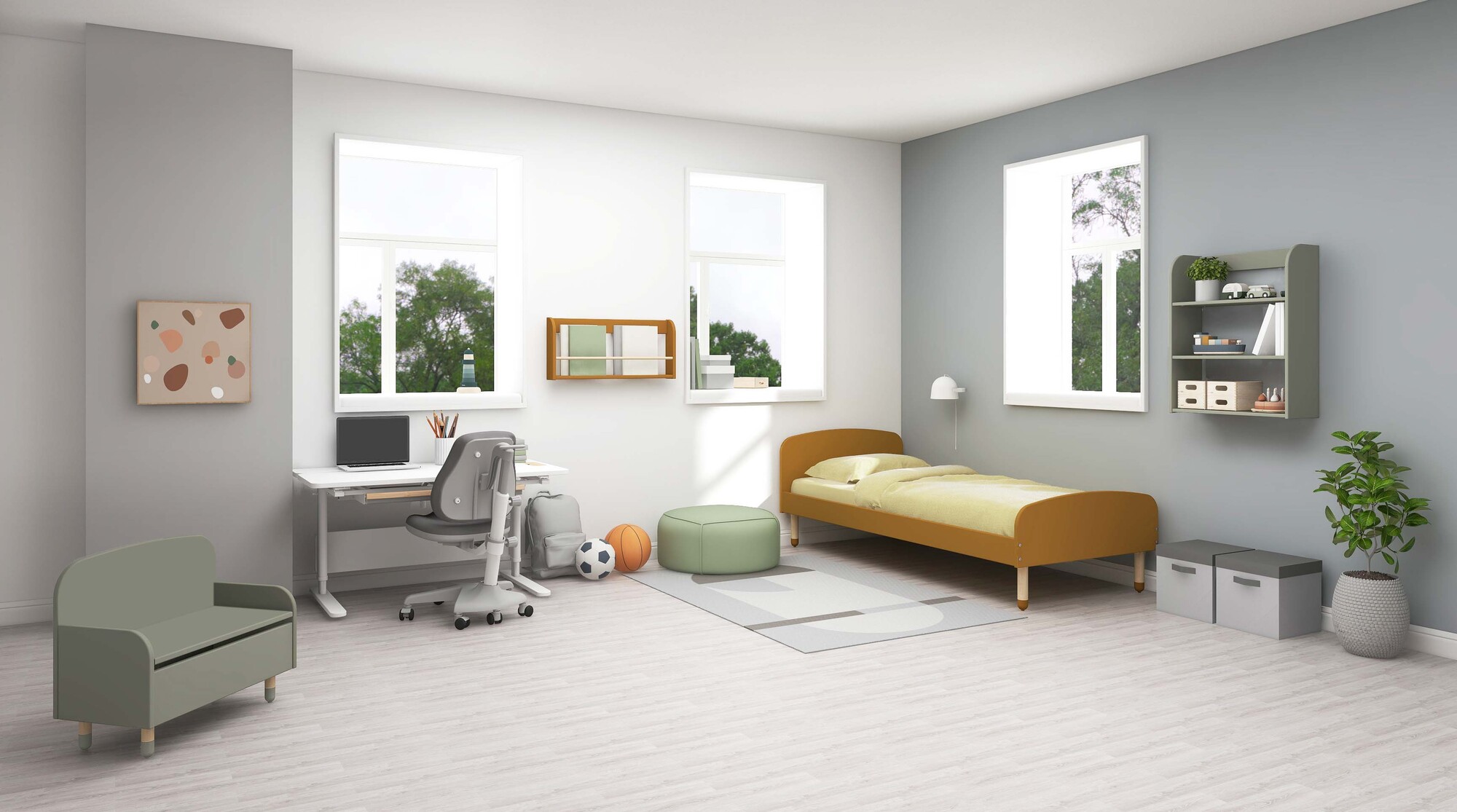 Dots Kinder Aufbewahrungsbank Eschenholz Grün 2