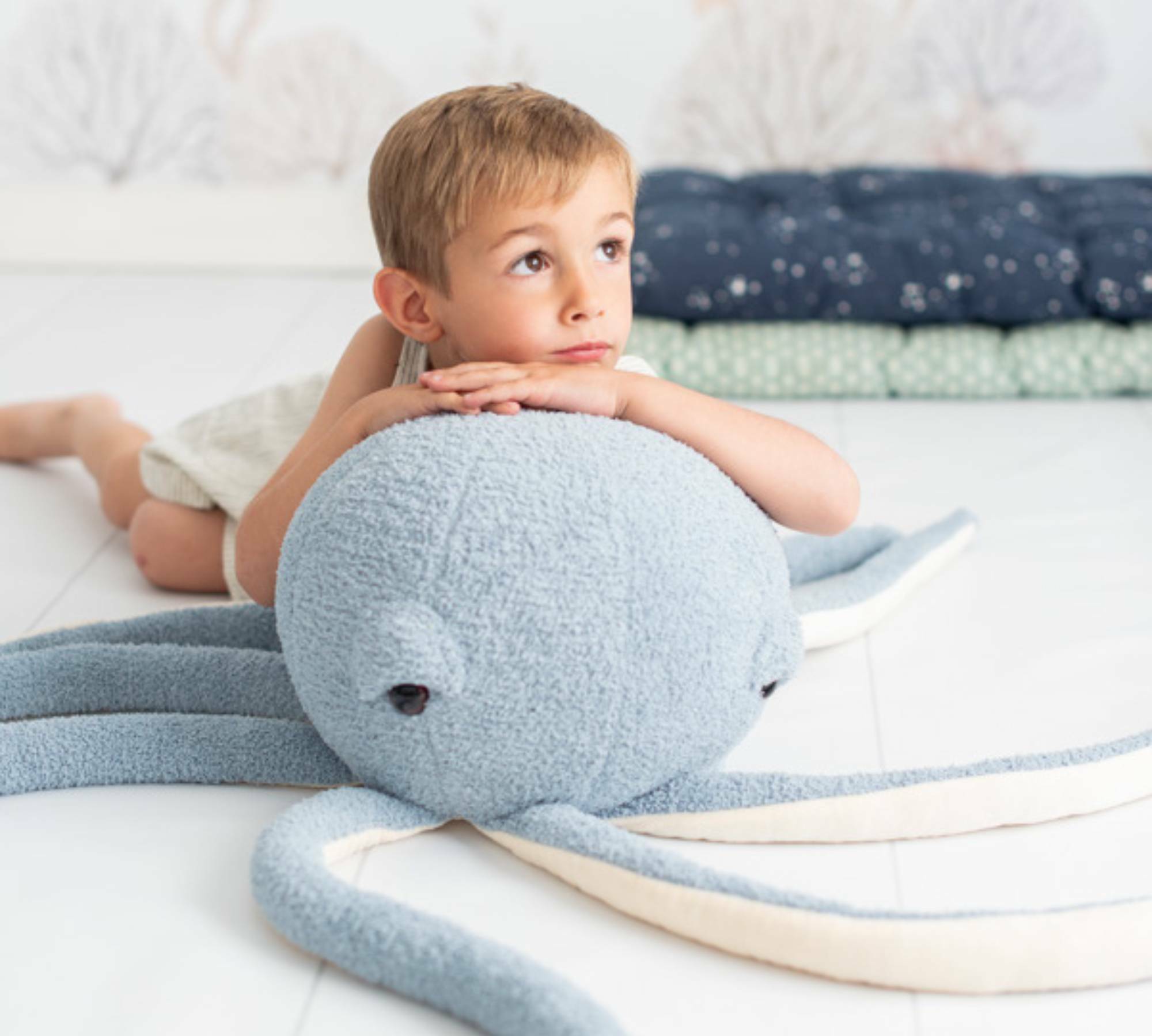 2x Fish, Octopus & Beluga Whale Plush Toy Blue White 1