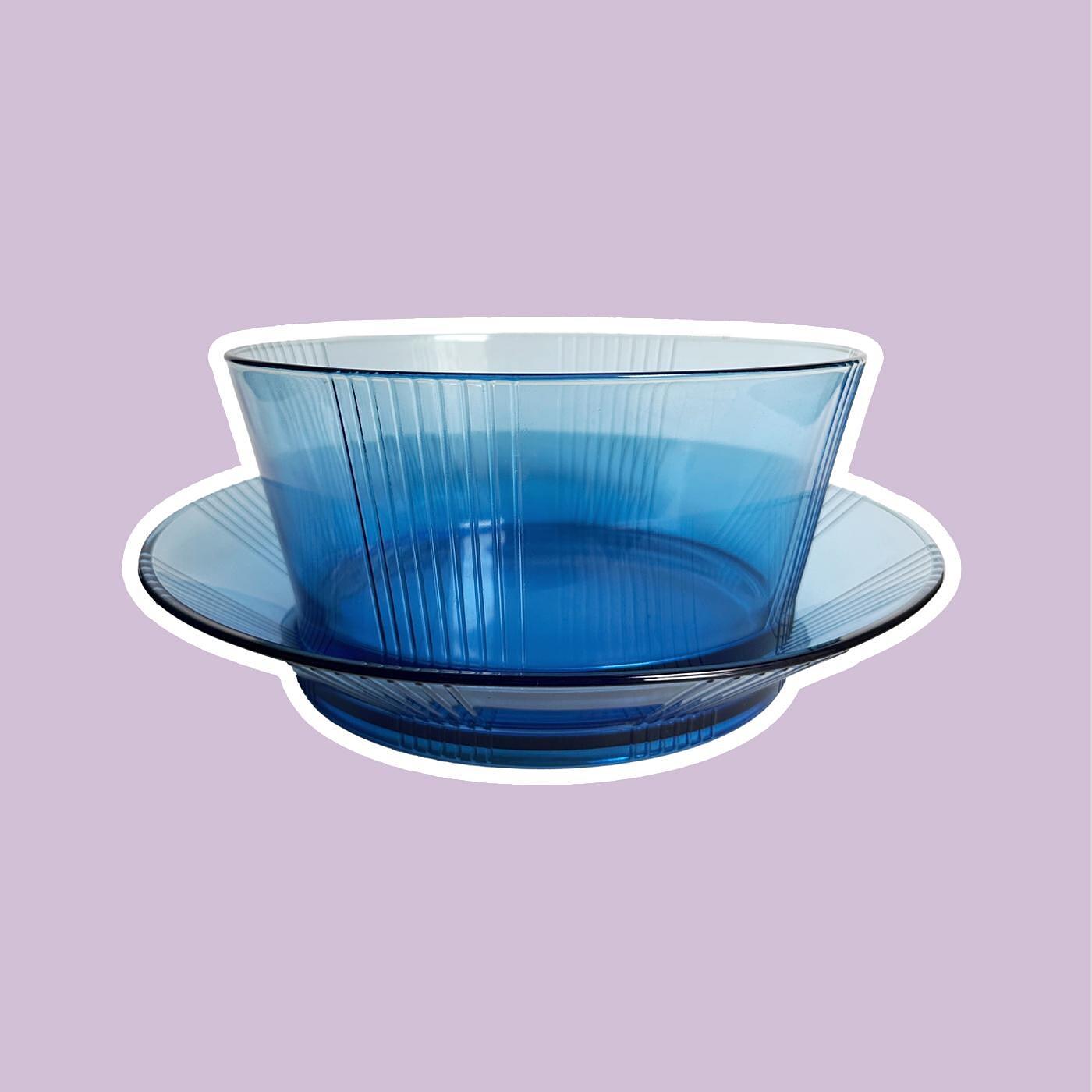 Vintage Bowl & Plate Glass Cobalt Blue 1980s 5