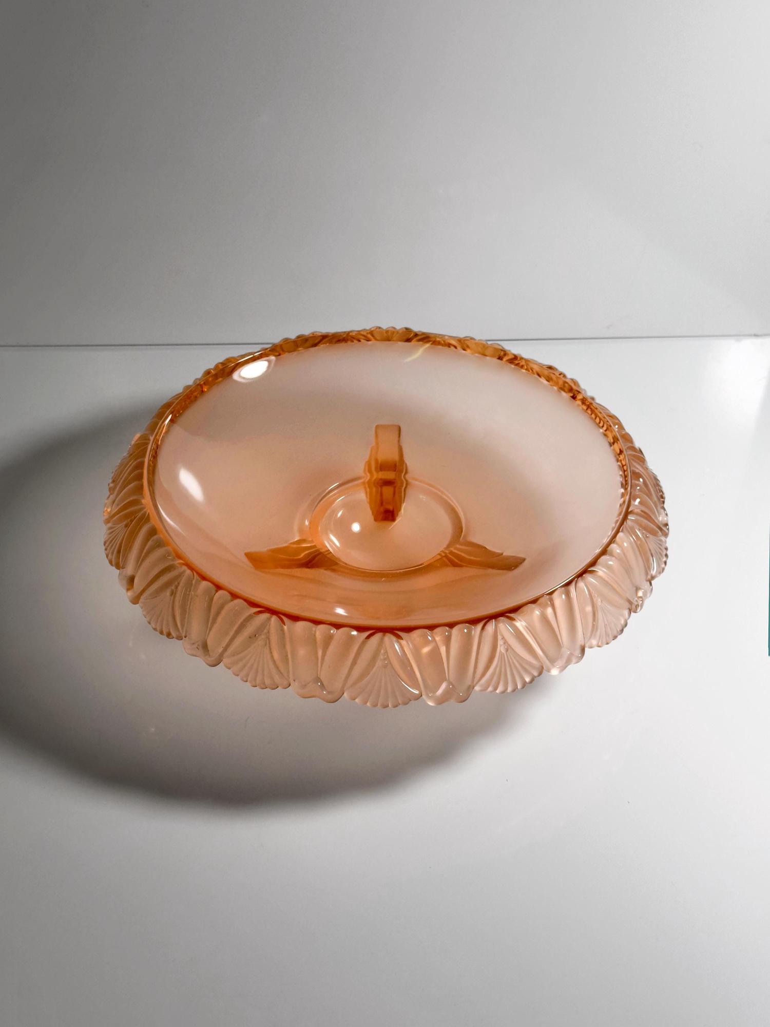 Vintage Pelikan Bowl Rosaline Pressed Glass 1930s 4