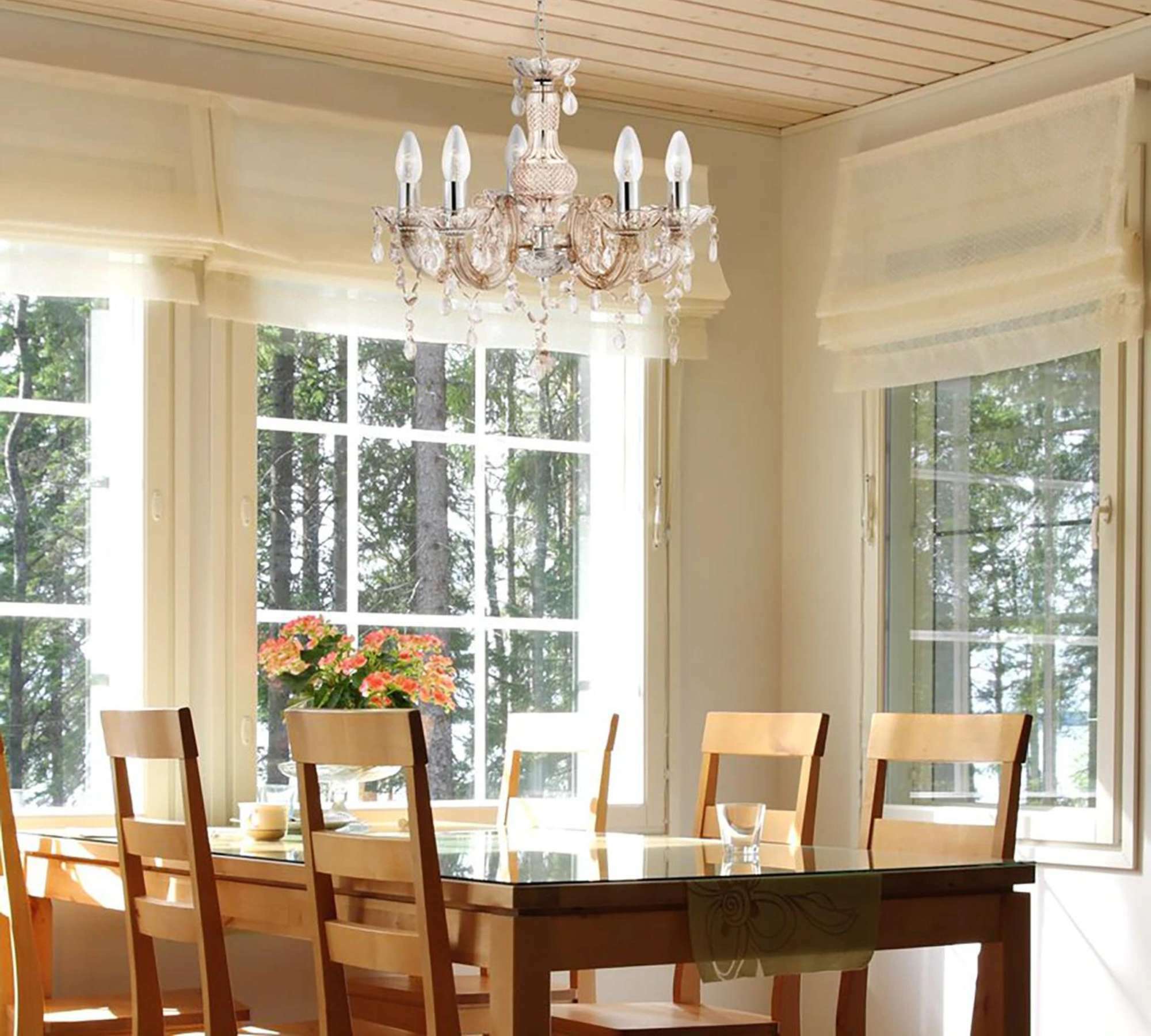 Kronleuchter 5-flammig Kunststoff Glas Beige 3