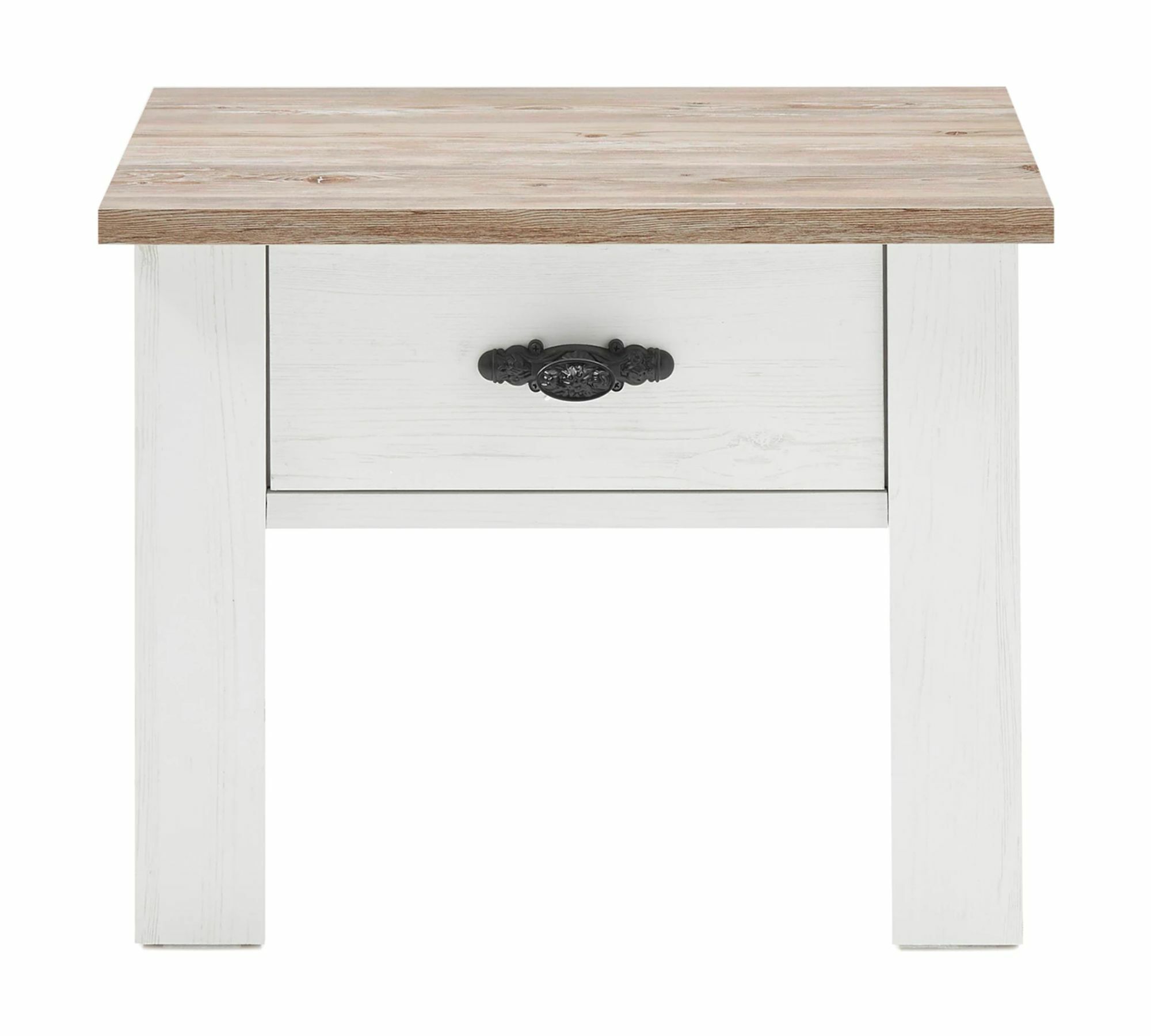 Nachtkommode Holz Dekor Pinie Weiß 3