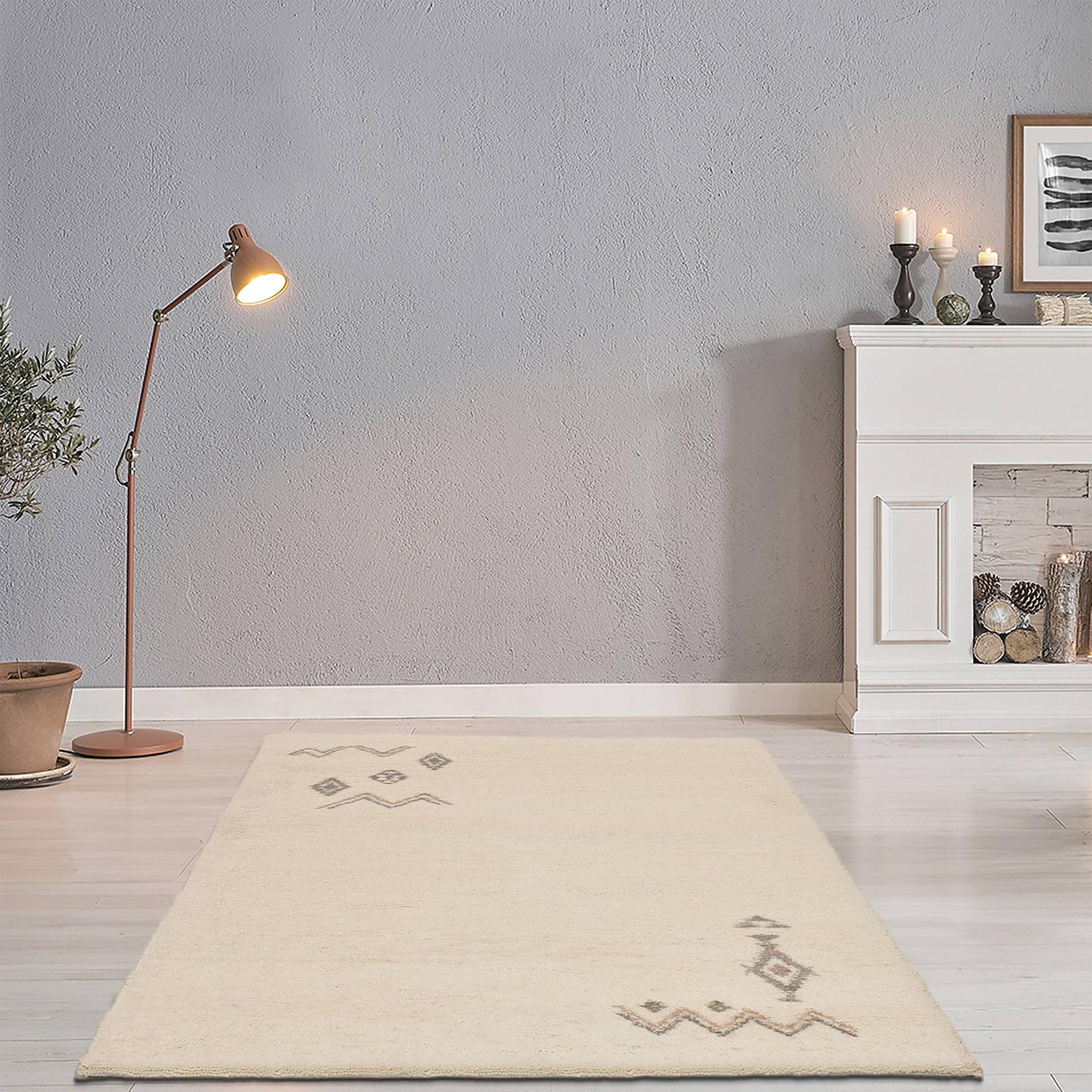 Hadj II Teppich Schurwolle Weiß 70 x 140 cm 2