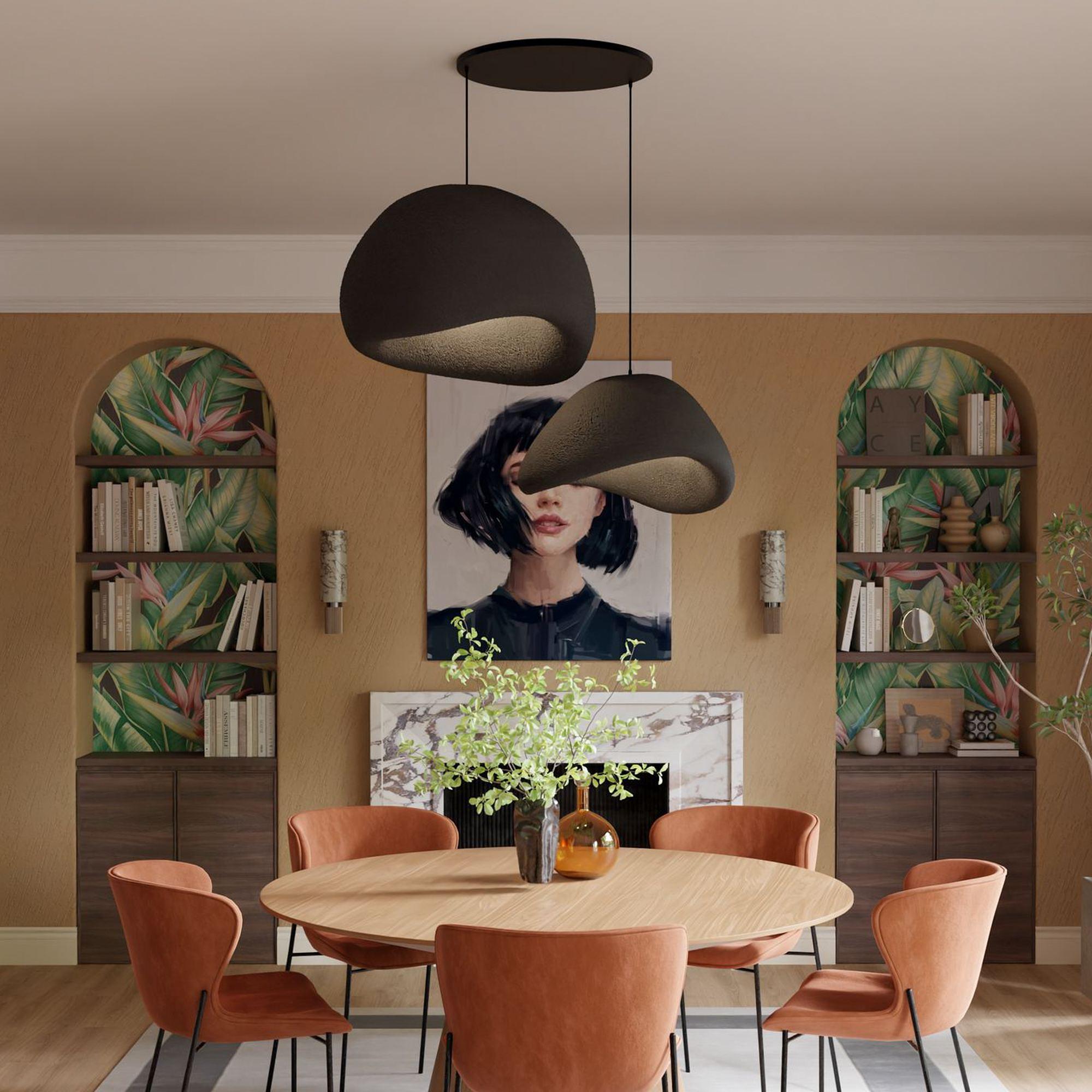 2-Flammig Wabi Sabi Plasterglows Pendelleuchte Schwarz 2