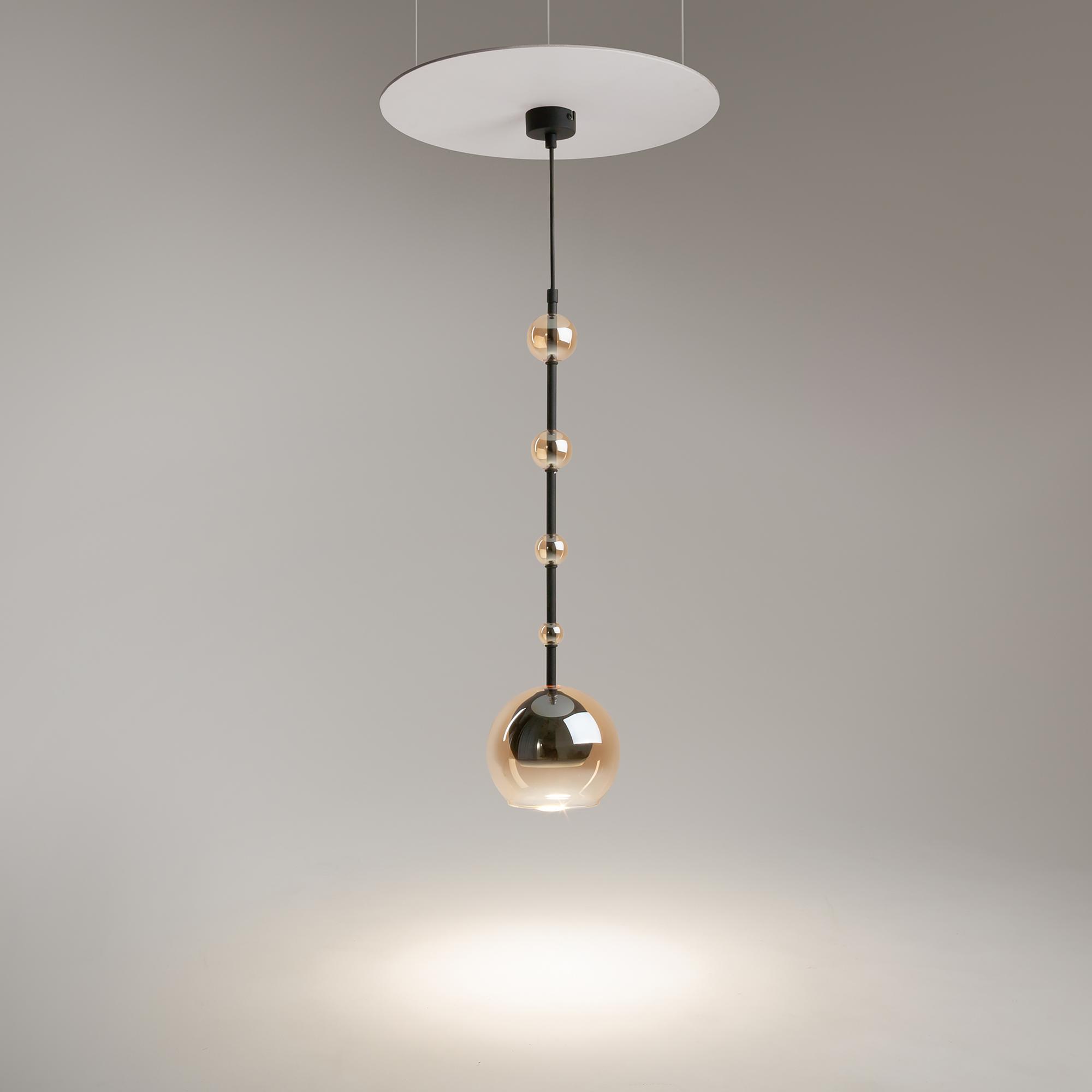 1-Flammig Ros Pendelleuchte Farbglas Metall Schwarz Beige 3