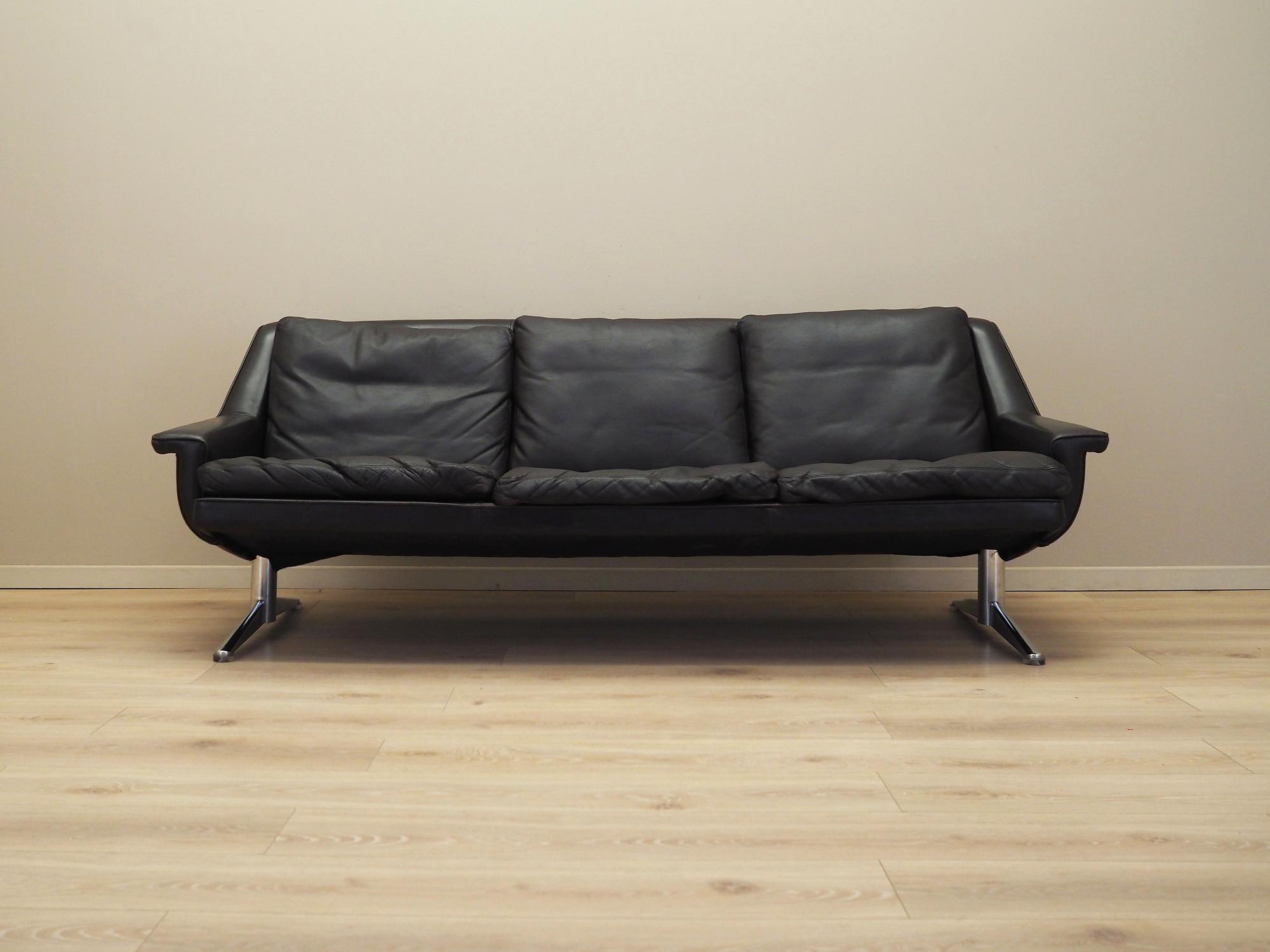 Sofa Leder Braun 1970er Jahre 1