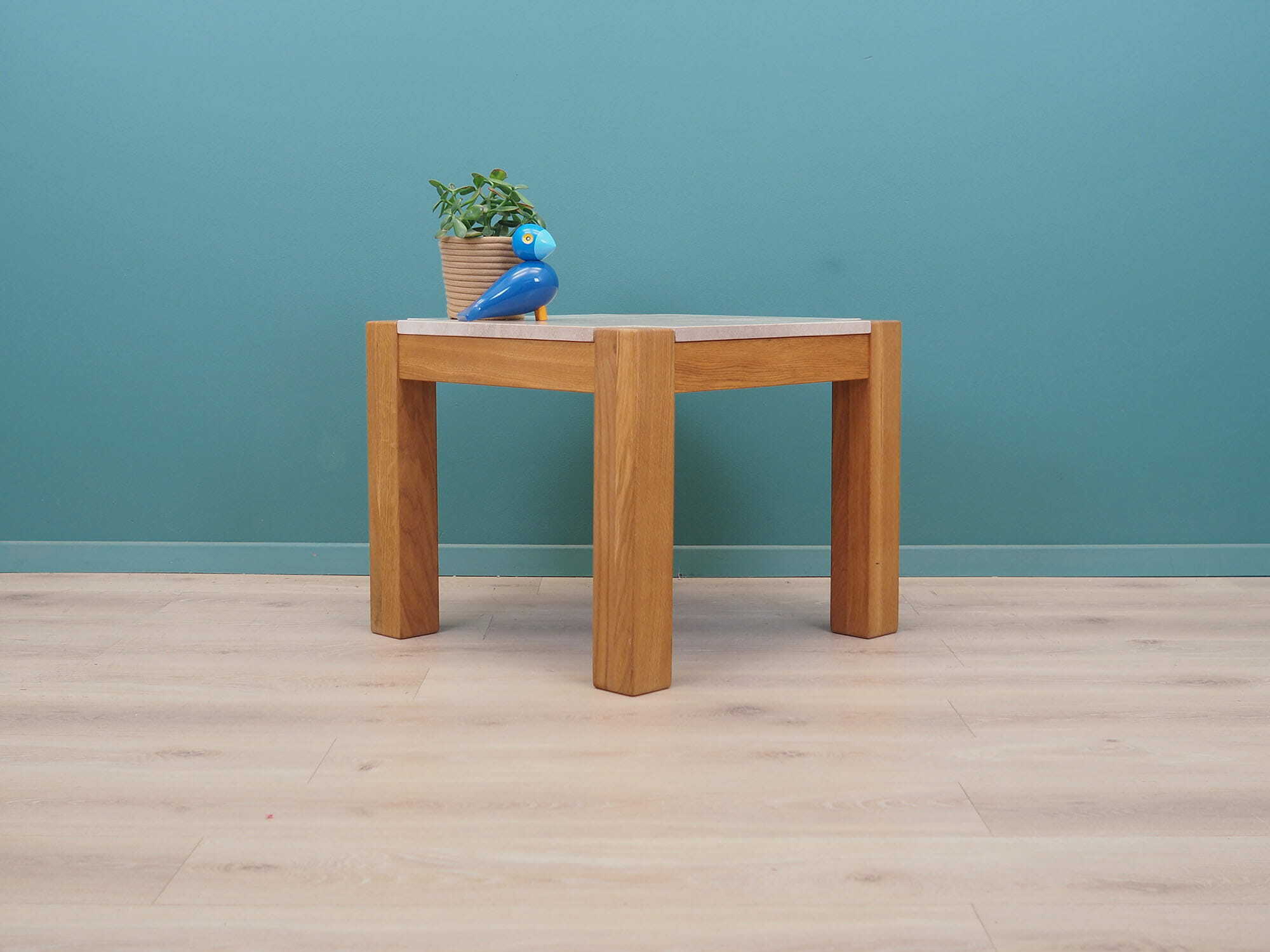 Vintage side table oak wood stone brown 1970s 2