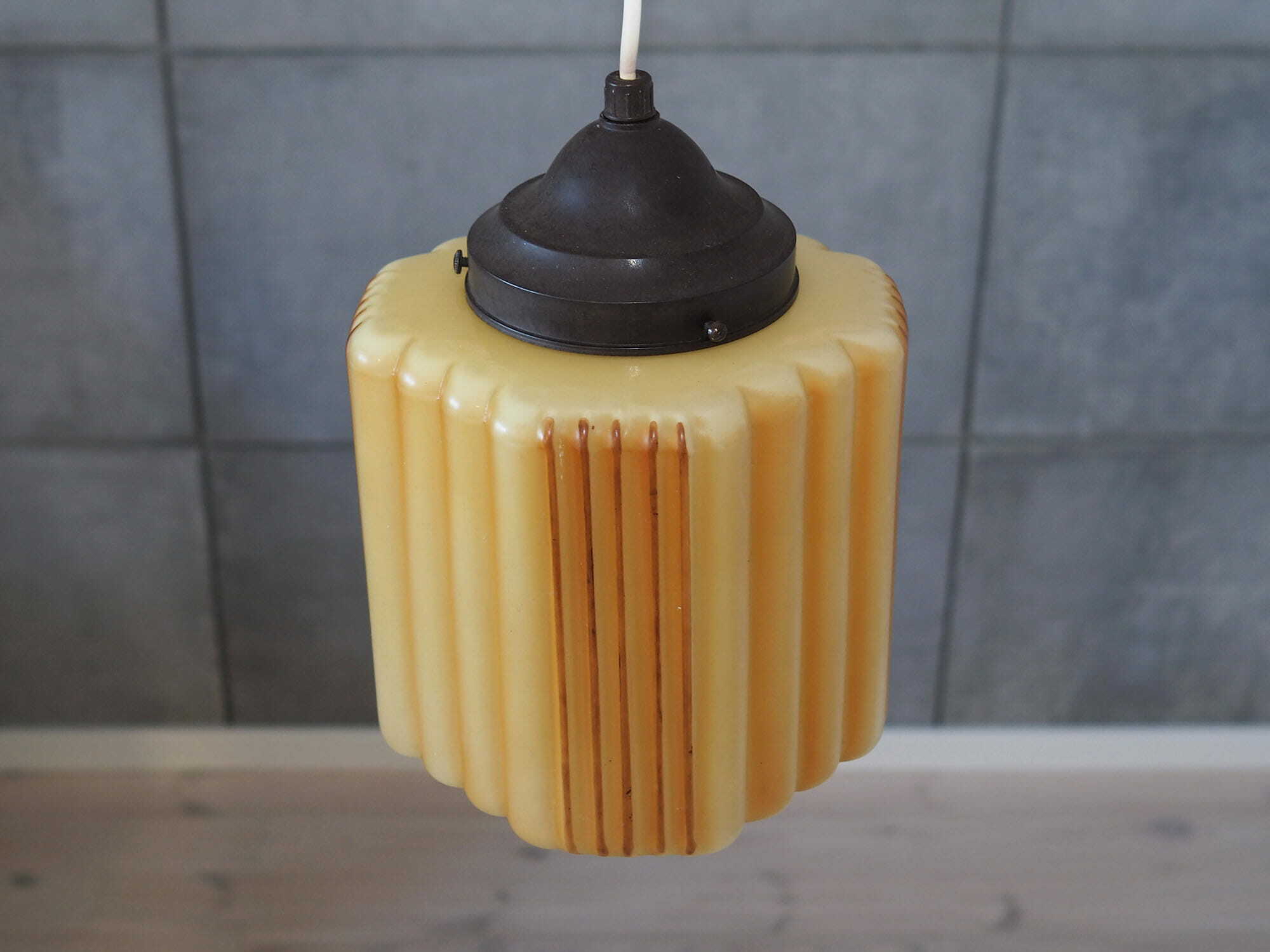 Vintage Pendant Lamp Glass Plastic Yellow 1960s 2