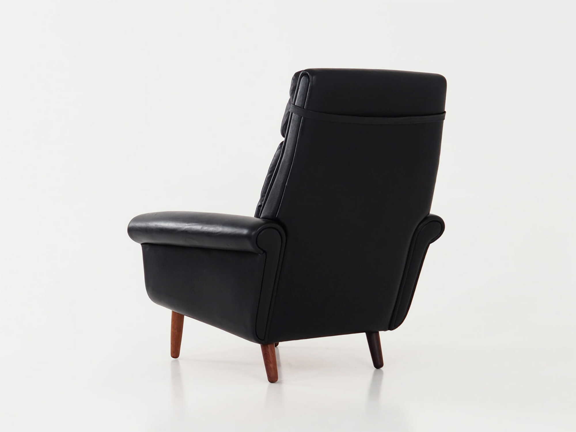 Vintage armchair, natural leather, wood, black, 1970s 4