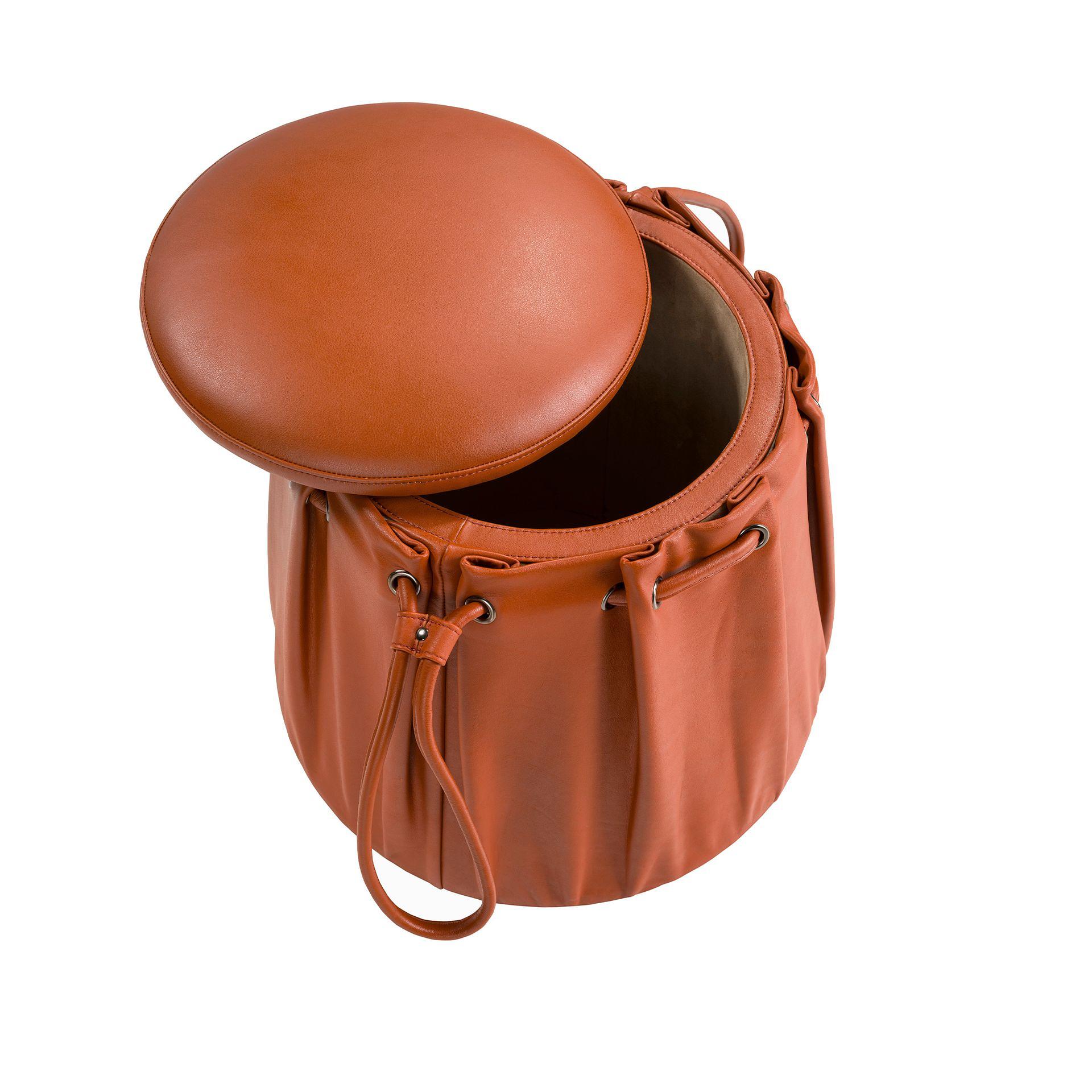 Caldera orange leather pouffe 6