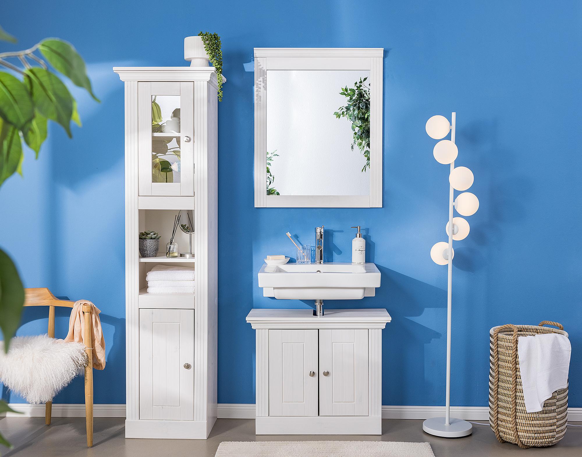 Lyngby Waschbeckenunterschrank Kiefer Massivholz Weiß 0