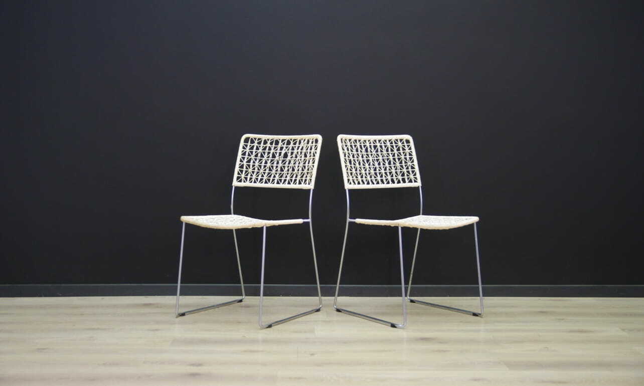 2x Vintage Stuhl Metall Weiß 1960er Jahre 1
