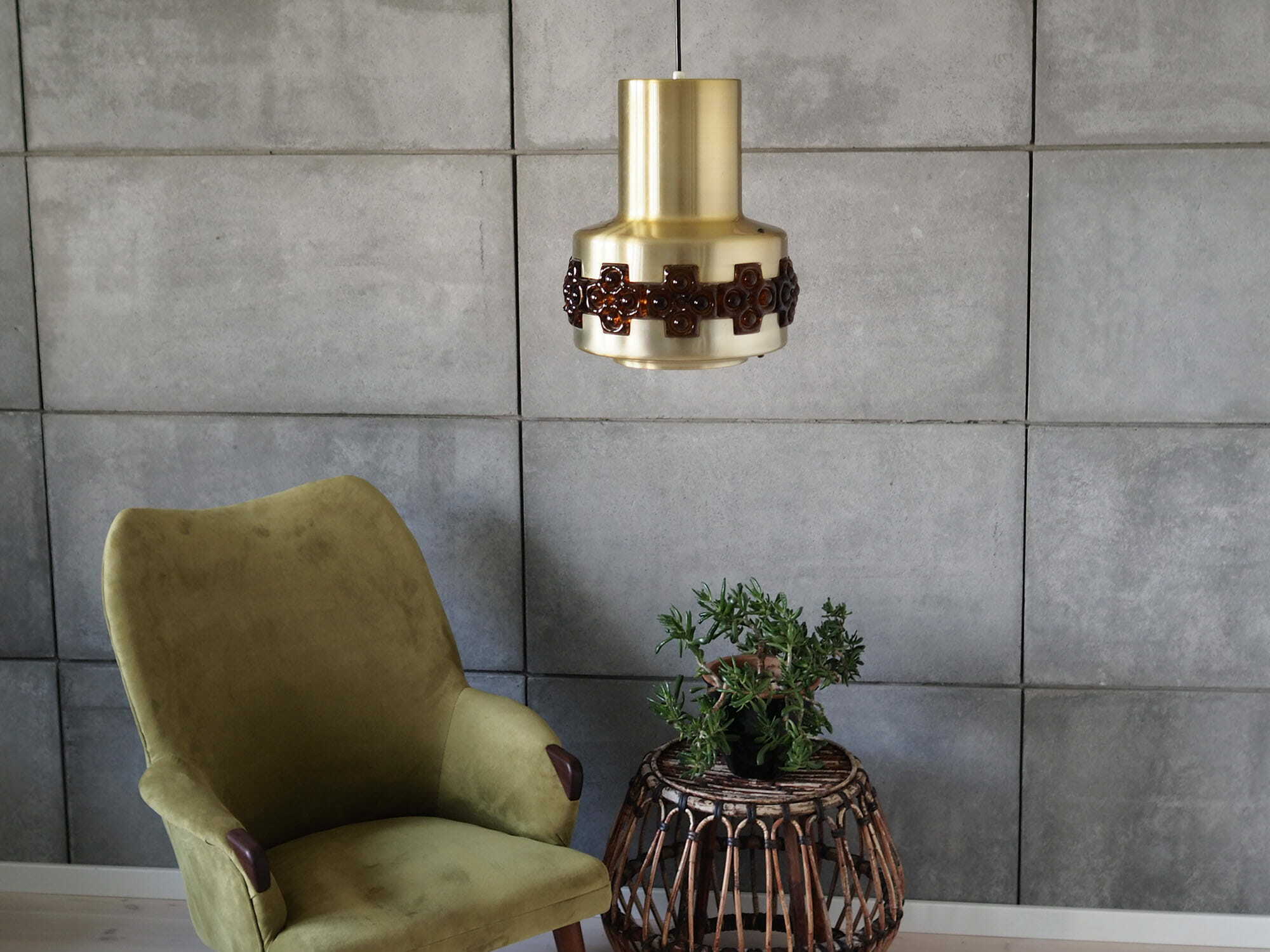 Vintage pendant lamp glass metal gold 1960s 1