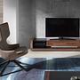 TV cabinet walnut, polished steel and black glass top 3139 2